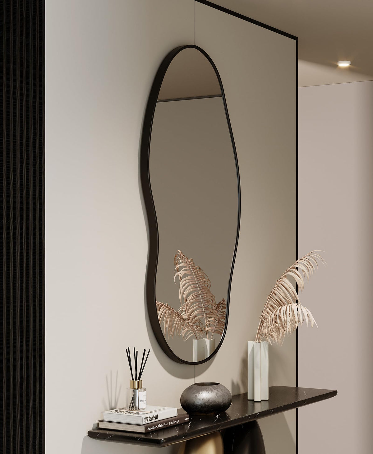 Wavy Wall Mirror 36x24 Irregular Decorative Alloy Framed Abstract Artistic Mirror