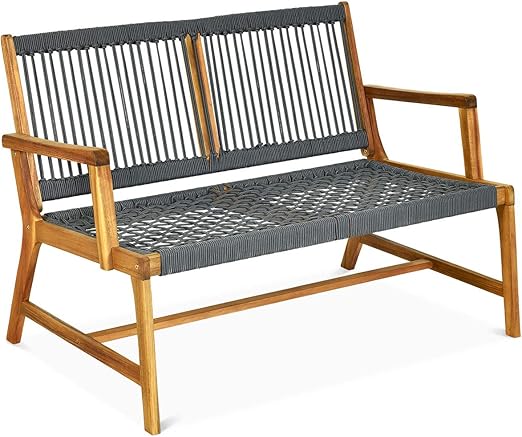 2-Person Acacia Wood Loveseat Bench