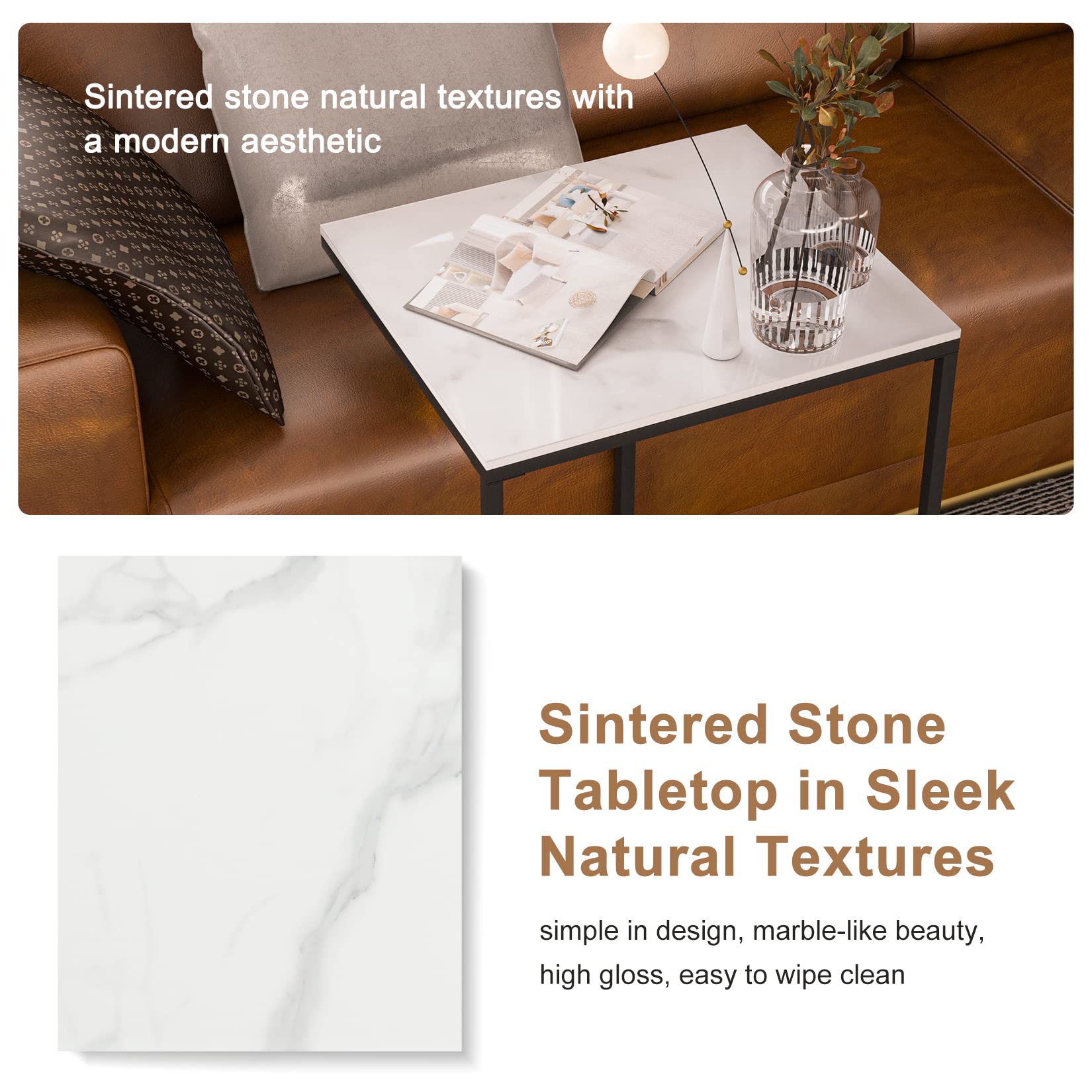 C-Shaped Sintered Stone End Table