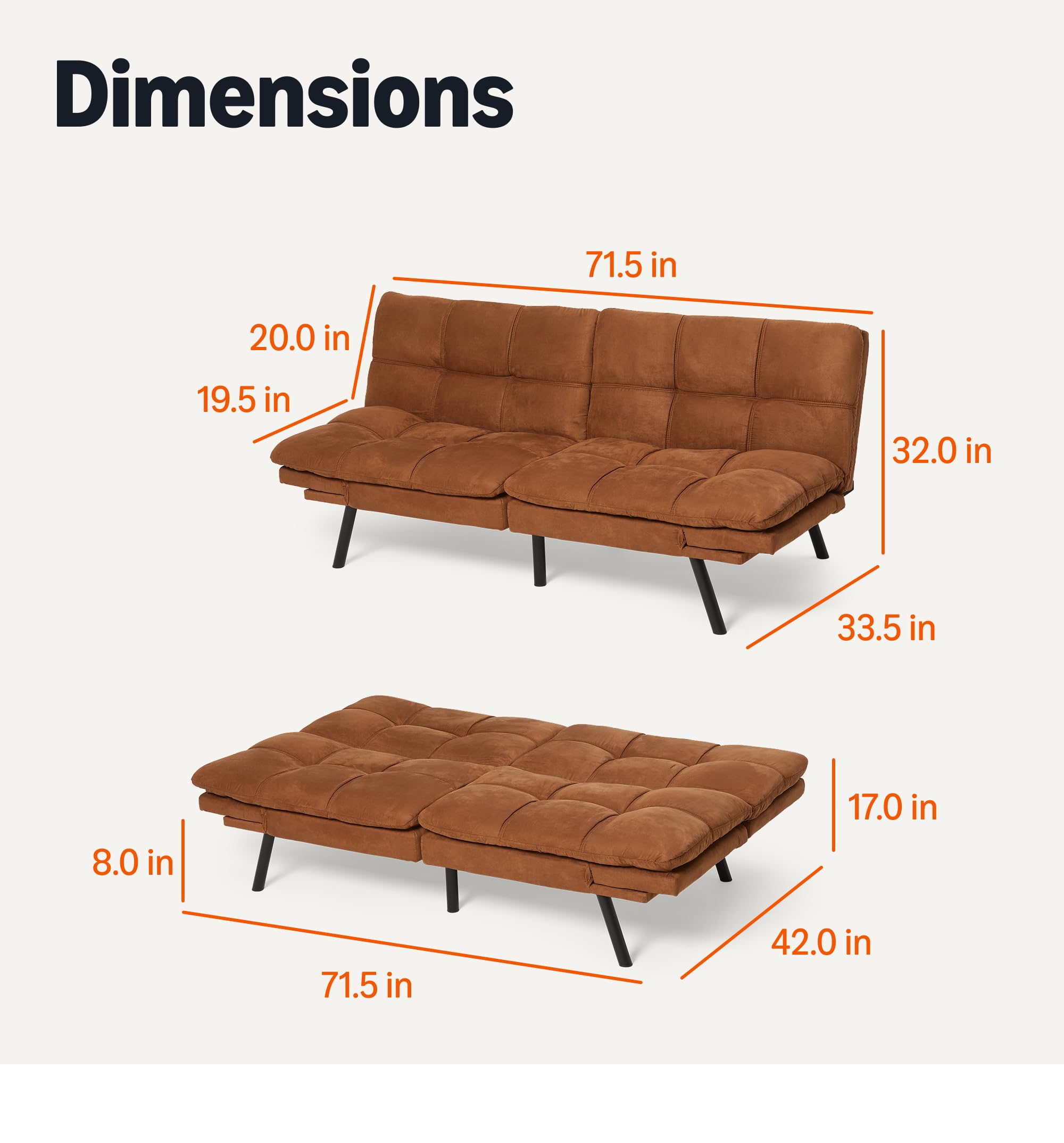 Convertible Memory Foam Futon Sofa Bed