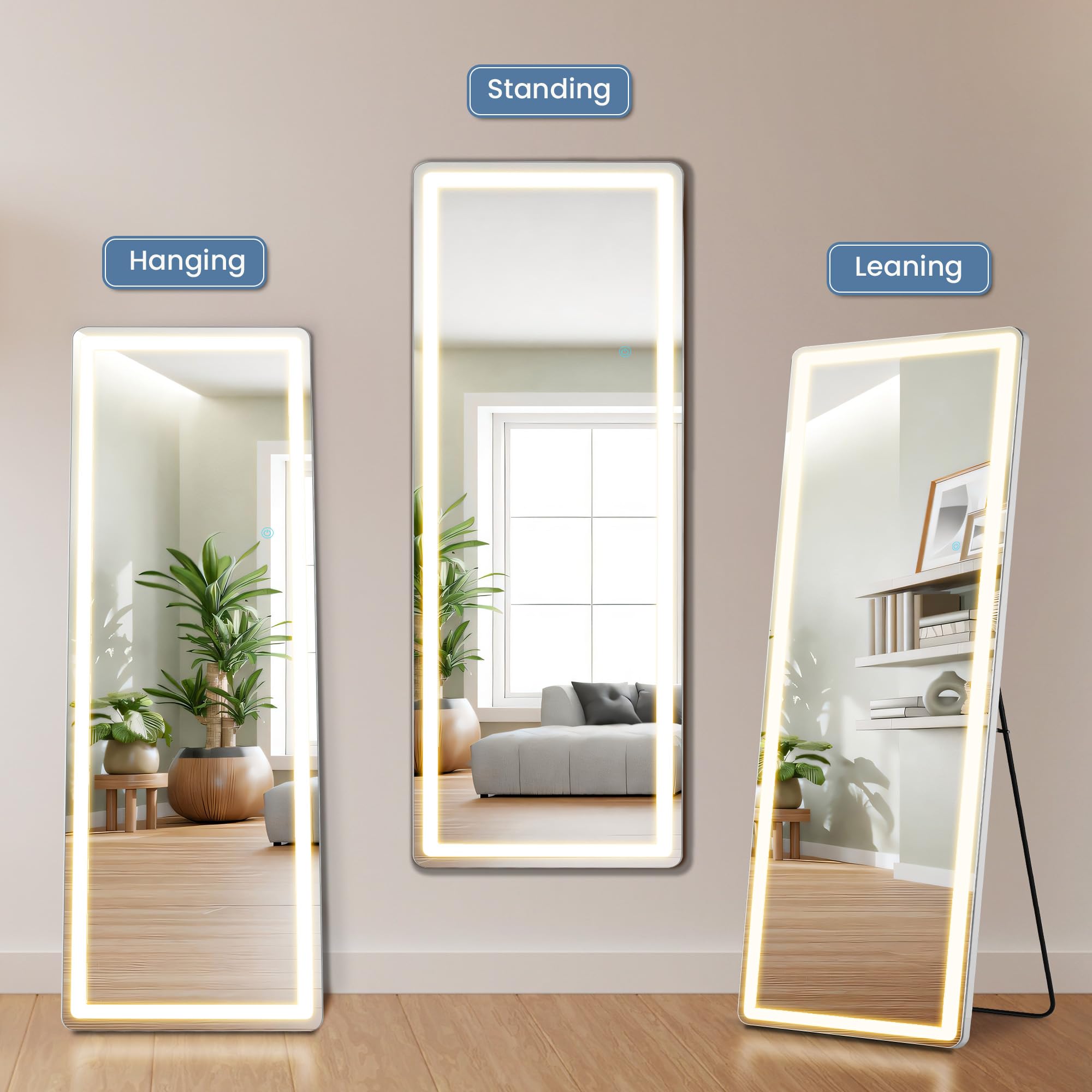 LED Full Length Floor Mirror 70" x 26" with 3 Color Modes