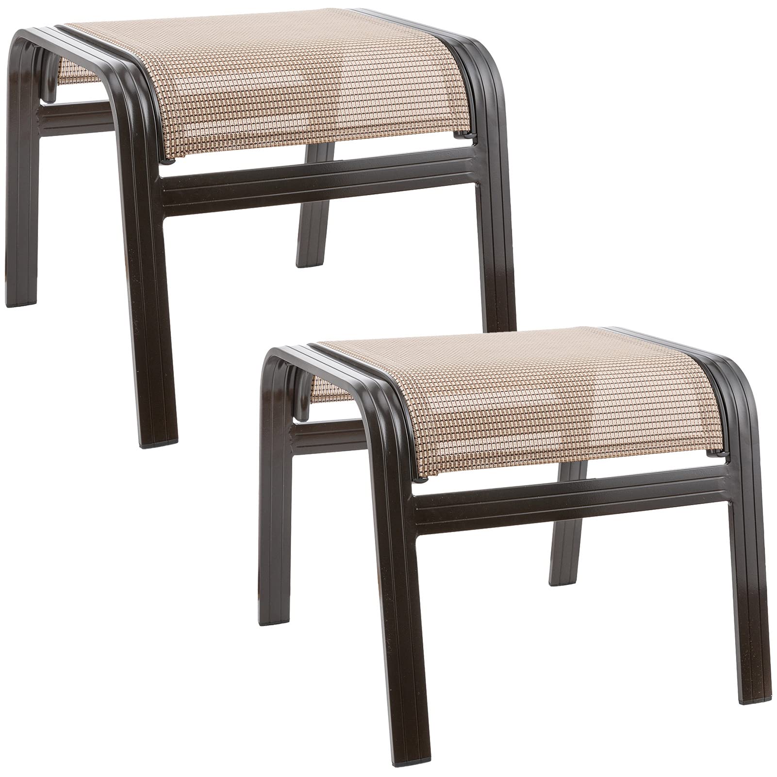 Outdoor Ottoman Set of 2 - Textilene Aluminum Footstools