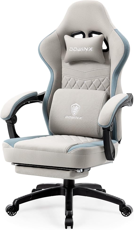 Breathable Fabric Gaming Chair with Gel Pad and Footrest