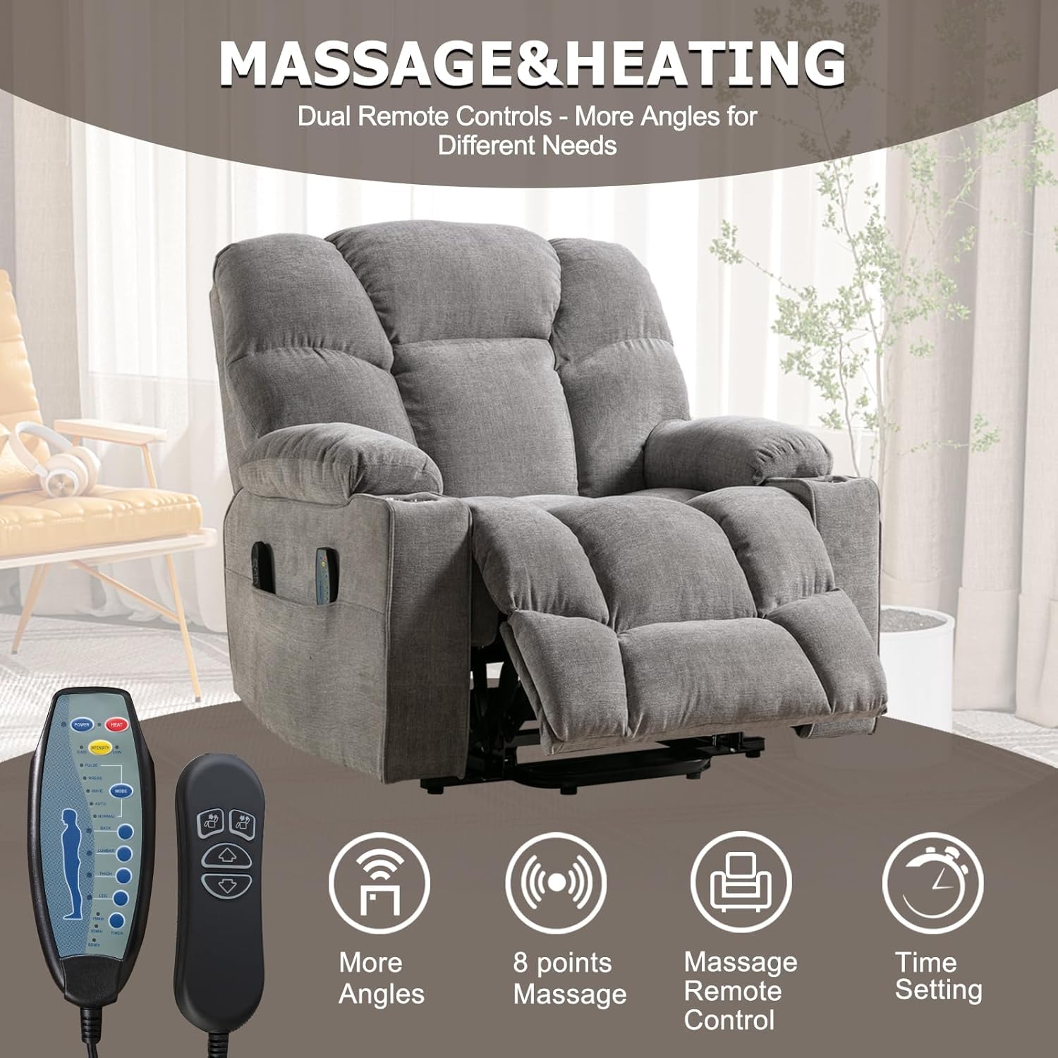 Dual Motor Power Lift Recliner Chair with Massage and Heat