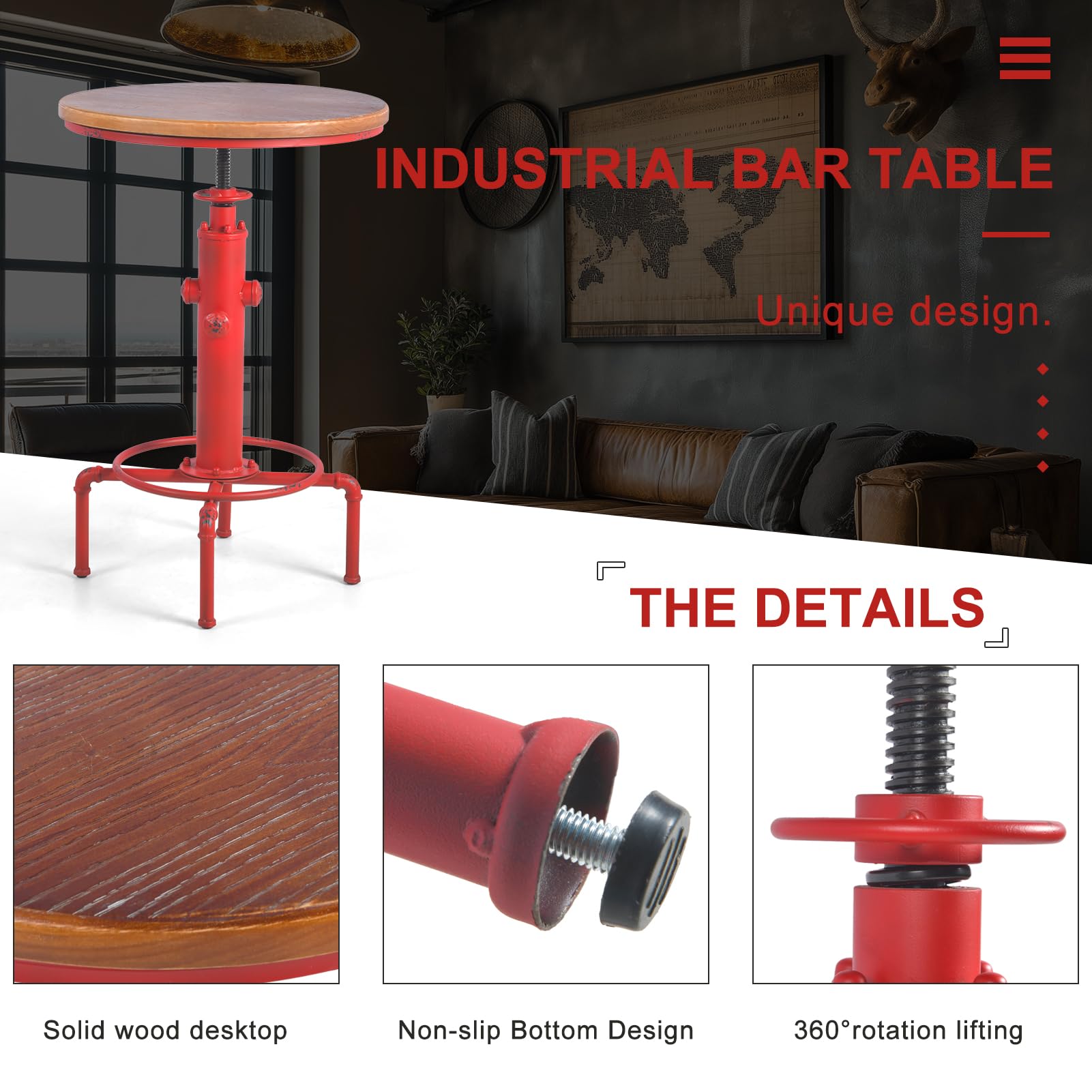 3 Piece Adjustable Pub Bar Set with Stools