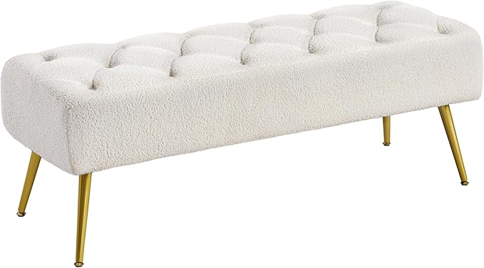 Modern Ottoman Bench Boucle Upholstered Footrest