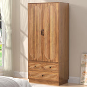 Armoire Wardrobe Closet with Doors and 3 Drawers - Walnut