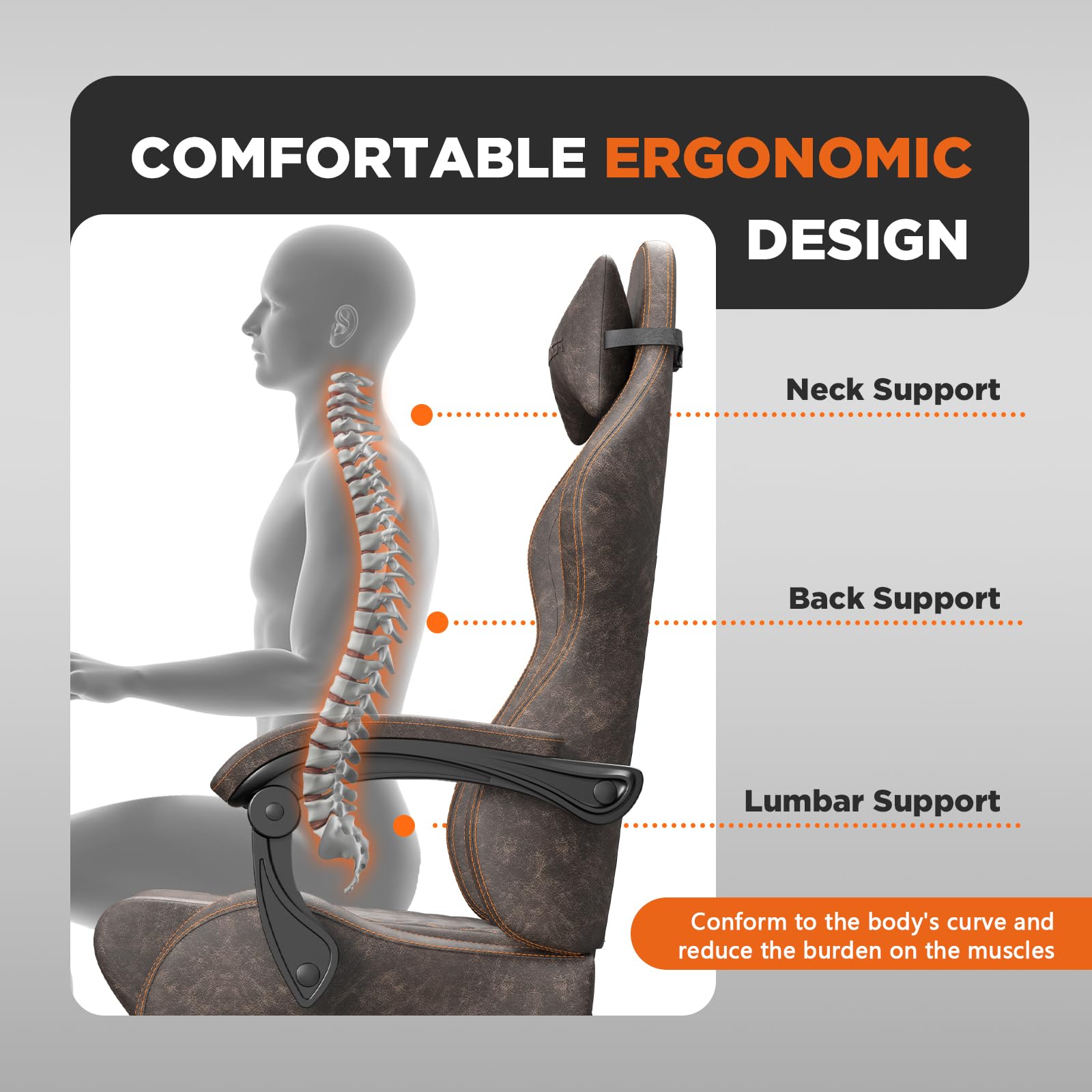 Vintage PU Leather Gaming Chair with Massage and Footrest