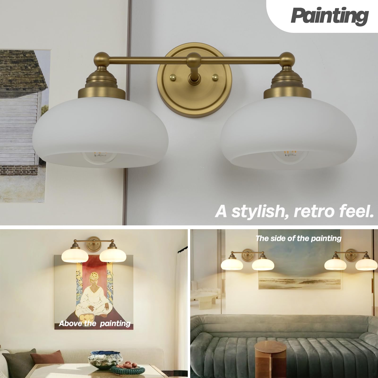 Vintage 2-Light Wall Sconce with Milk White Glass Shade