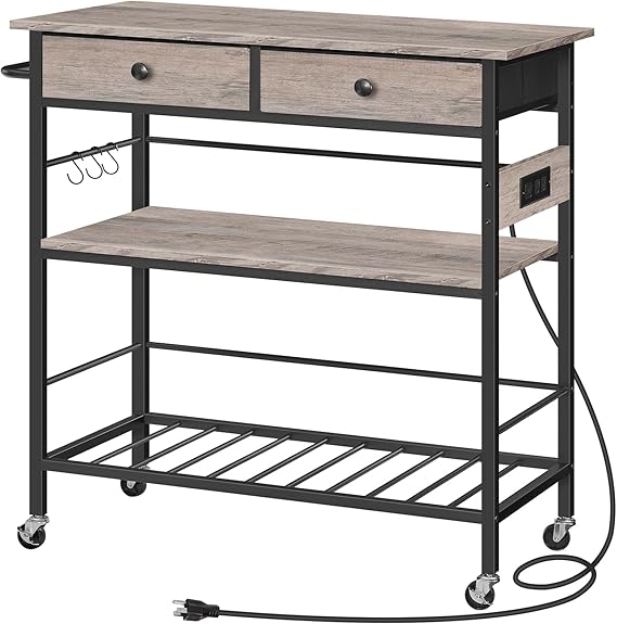 Kitchen Island with Storage and Rolling Cart