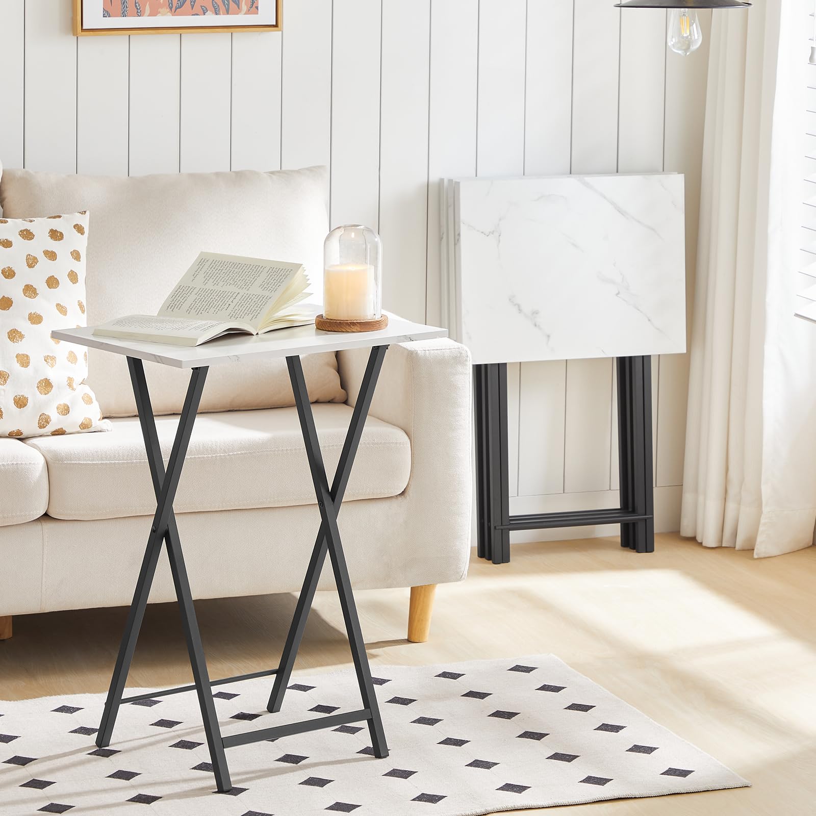 Folding TV Tray Tables Set of 4 with Storage Rack