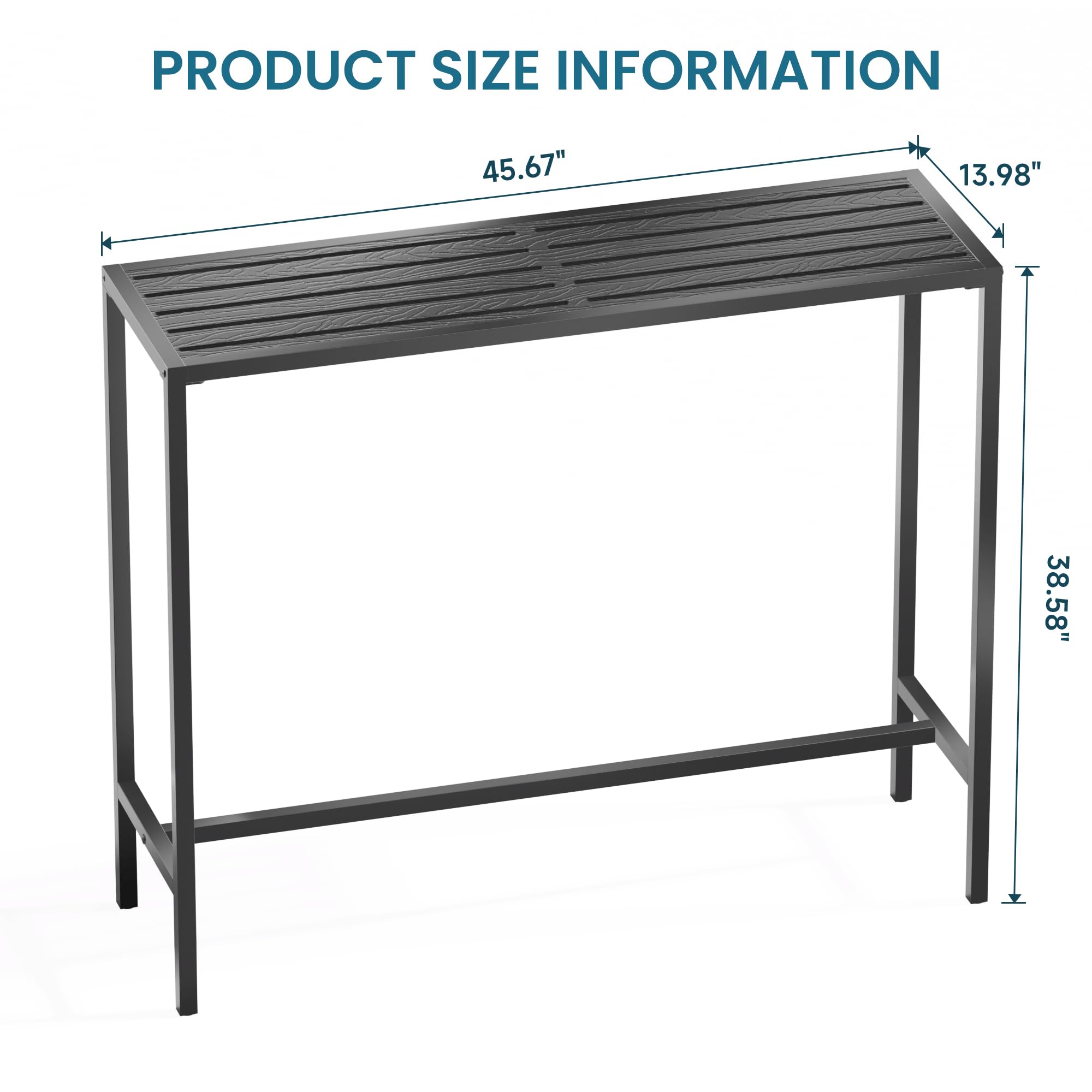 Outdoor Bar Height Table Black Metal Weatherproof