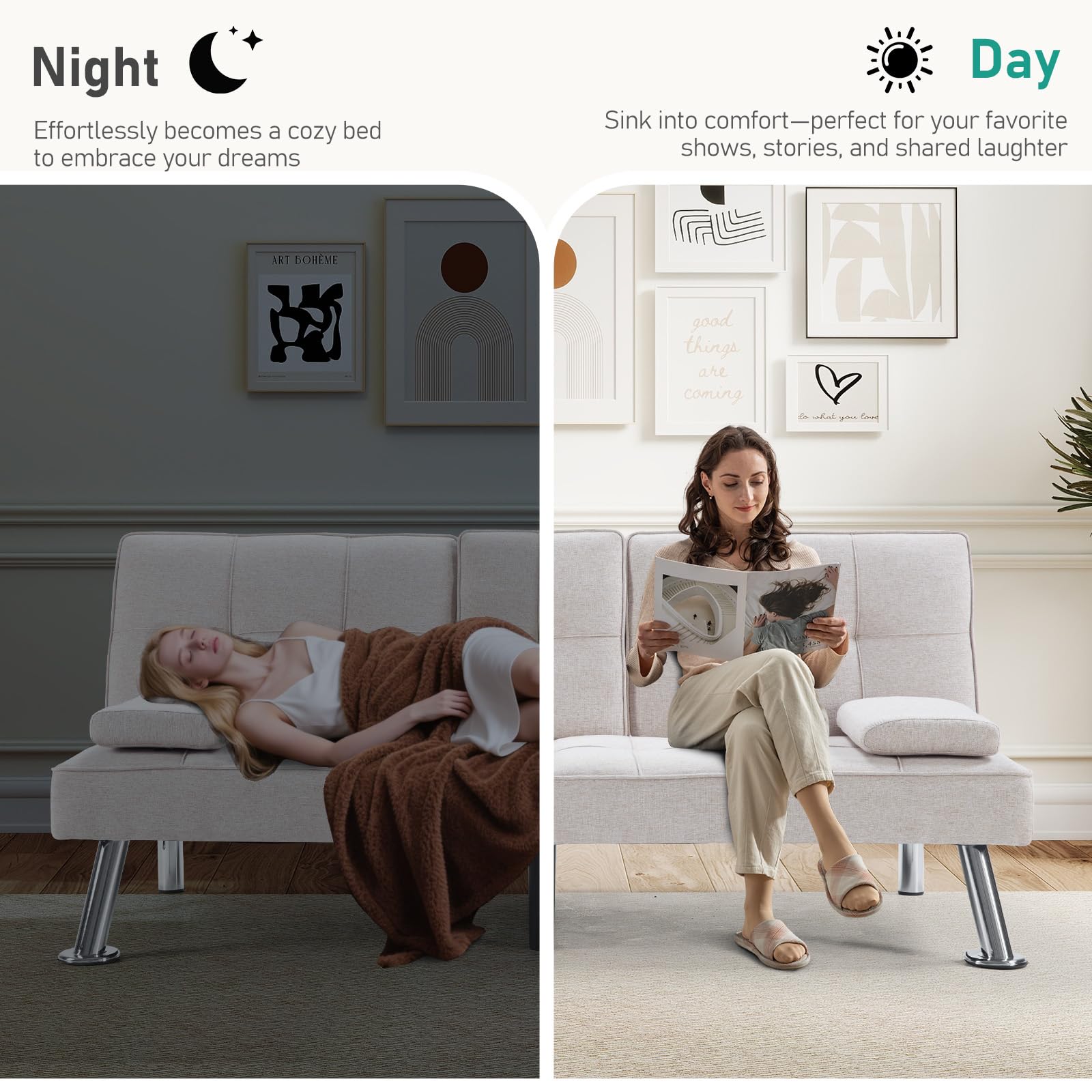 Convertible Futon Sofa Bed with USB Charging Port