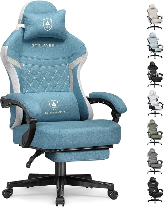 Fabric Gaming Chair with Pocket Spring Cushion and Adjustable Recliner