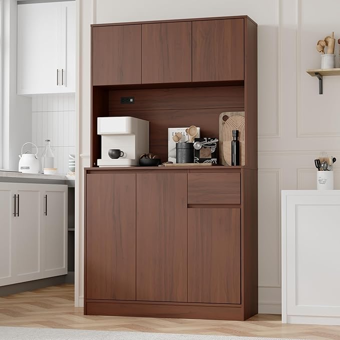 Tall Kitchen Pantry Cabinet with Power Outlet