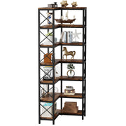 7-Tier Corner Bookshelf with Metal Frame