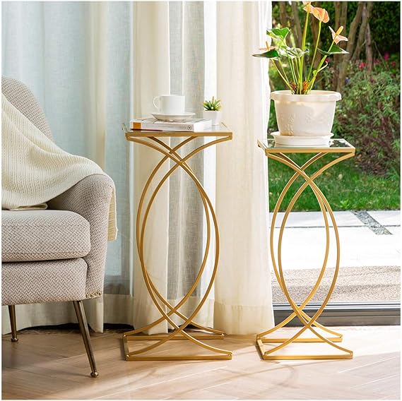 Modern Nesting Tables Set of 2 with Glass Top