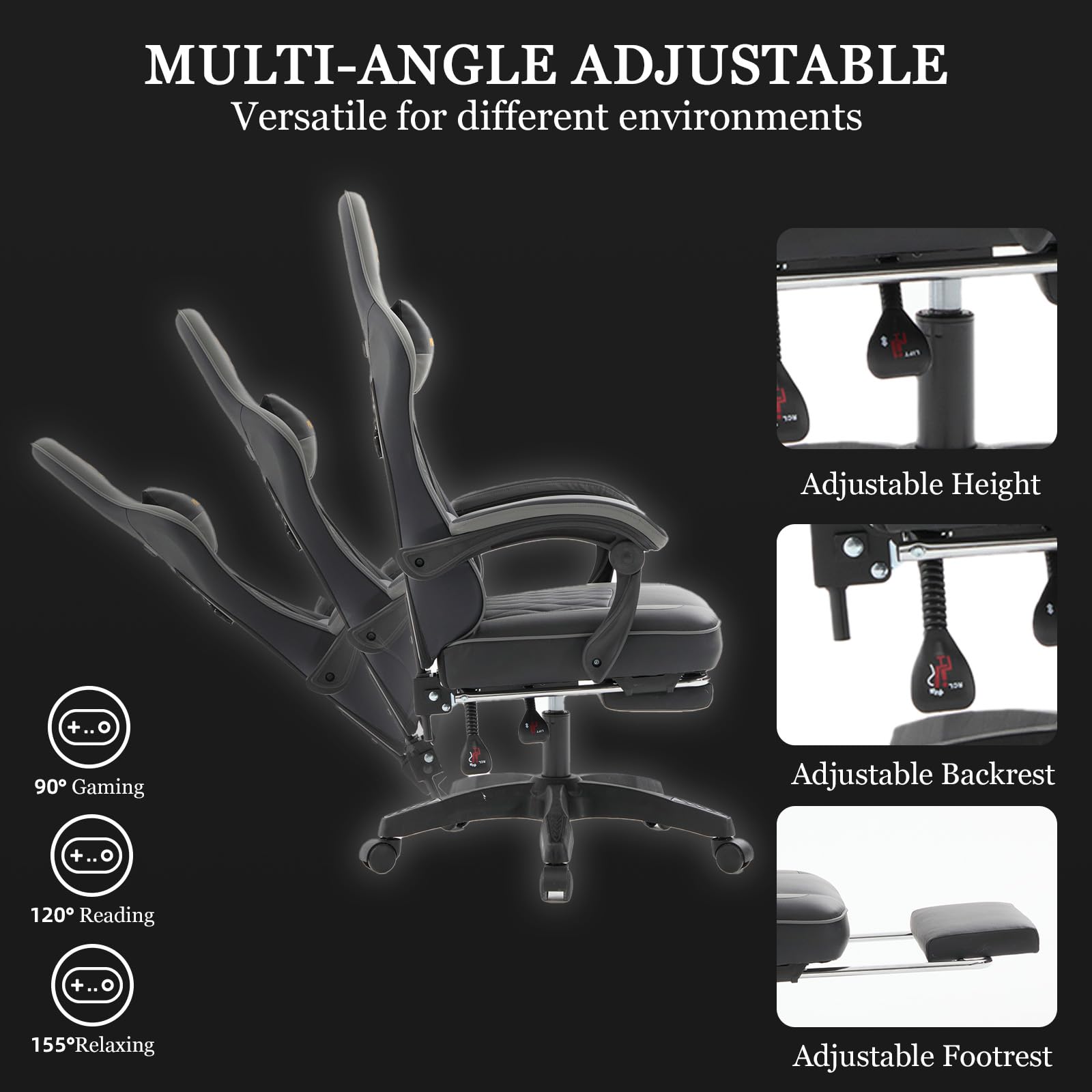 Ergonomic Gaming Chair with Footrest and Lumbar Support
