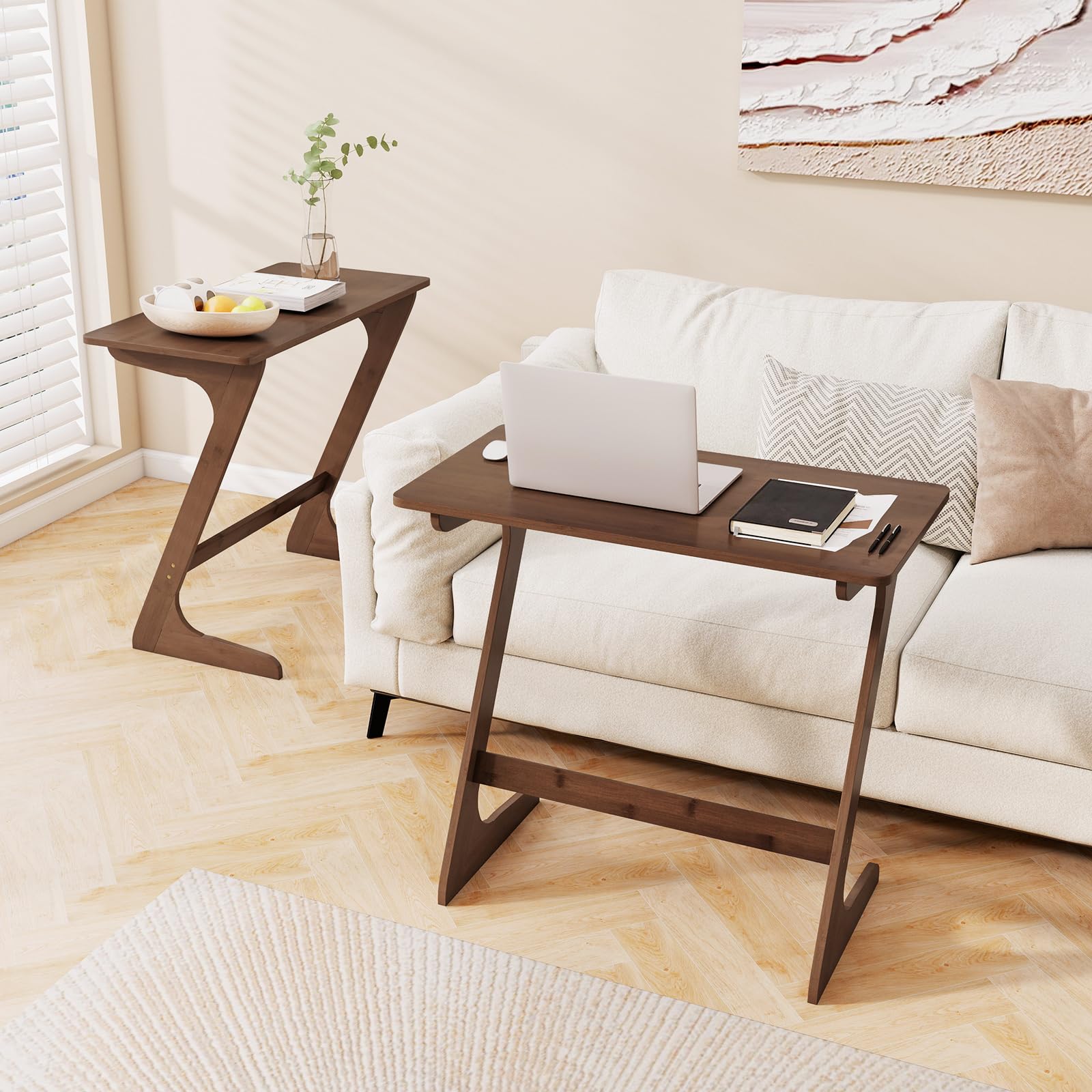 Z-Shaped Bamboo TV Tray Table Set of 2