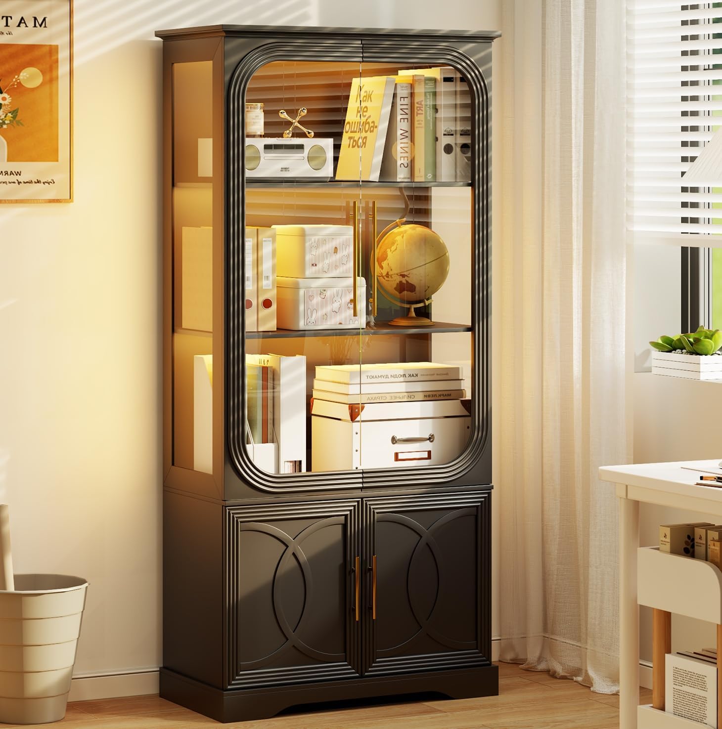 69.7" Display Cabinet with LED Lights and Glass Doors