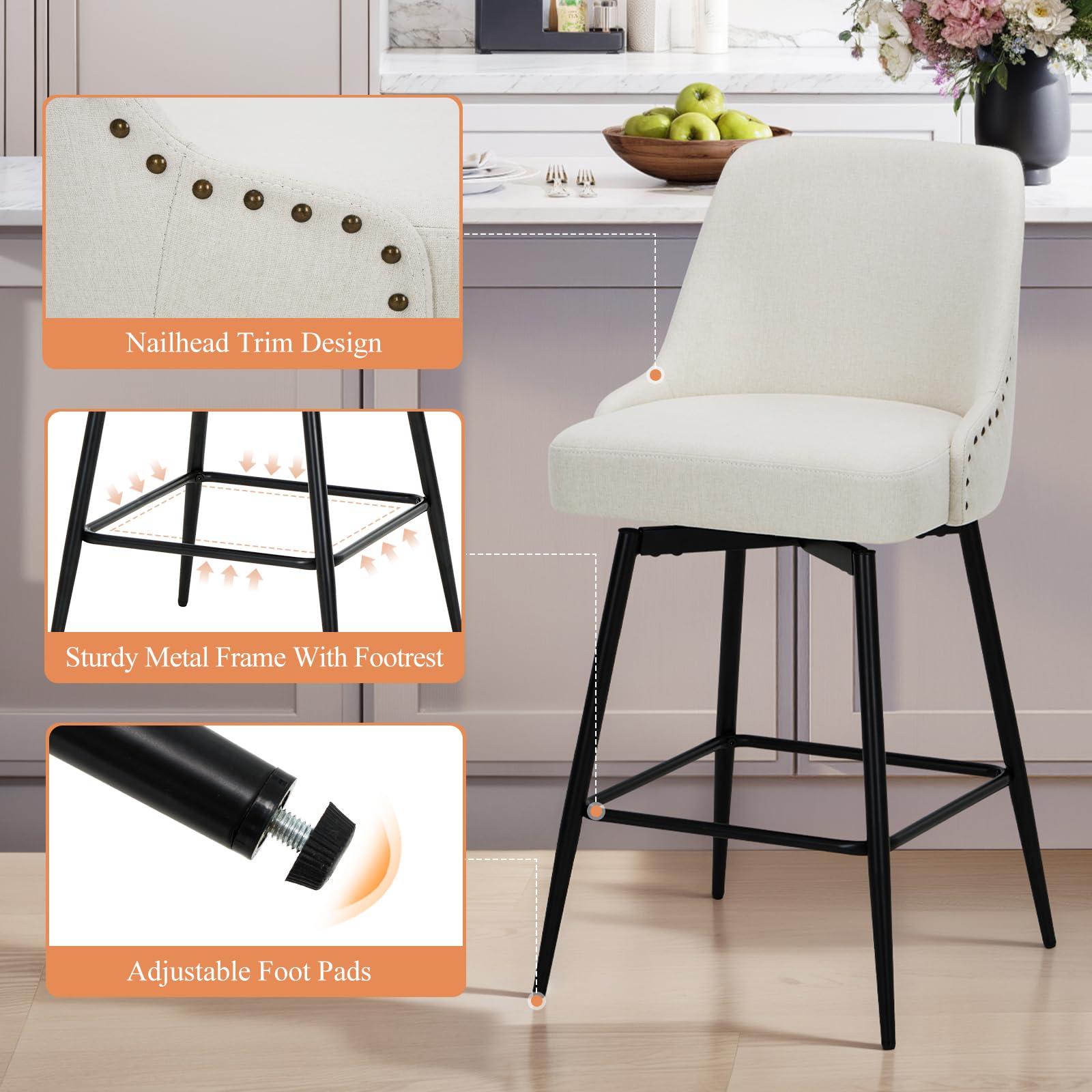 Counter Height Swivel Bar Stools Set of 4