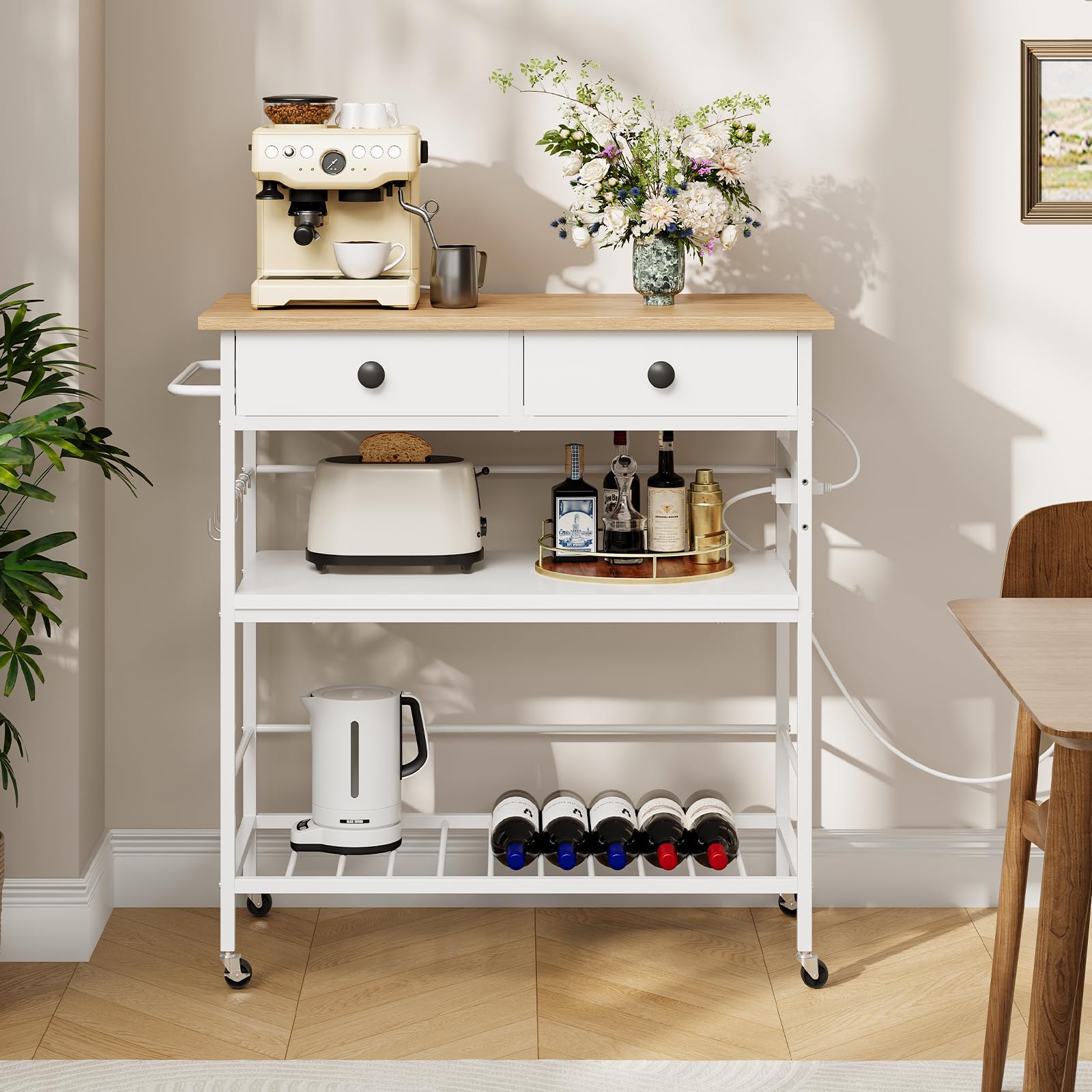 Kitchen Island with Storage and Rolling Cart