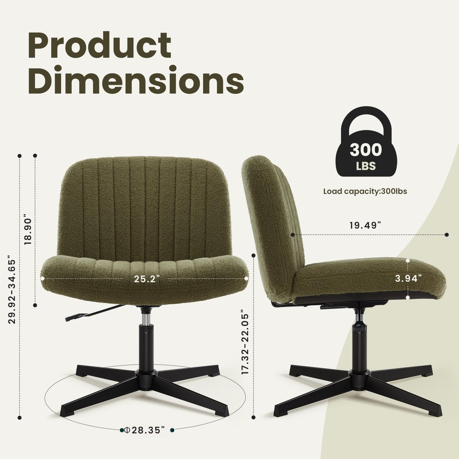 Criss Cross Velvet Armless Office Chair with Adjustable Height