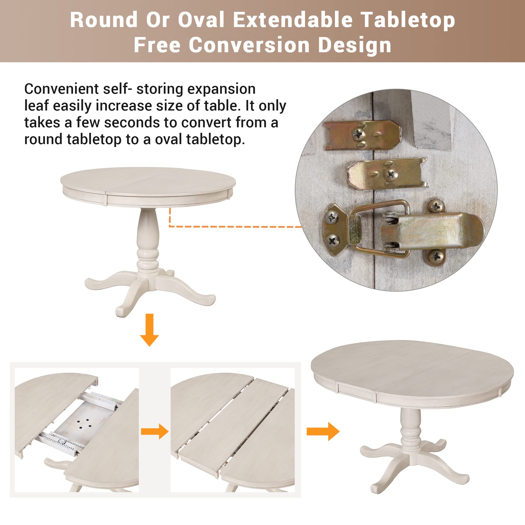 5-Piece Round Dining Table Set with 4 Chairs