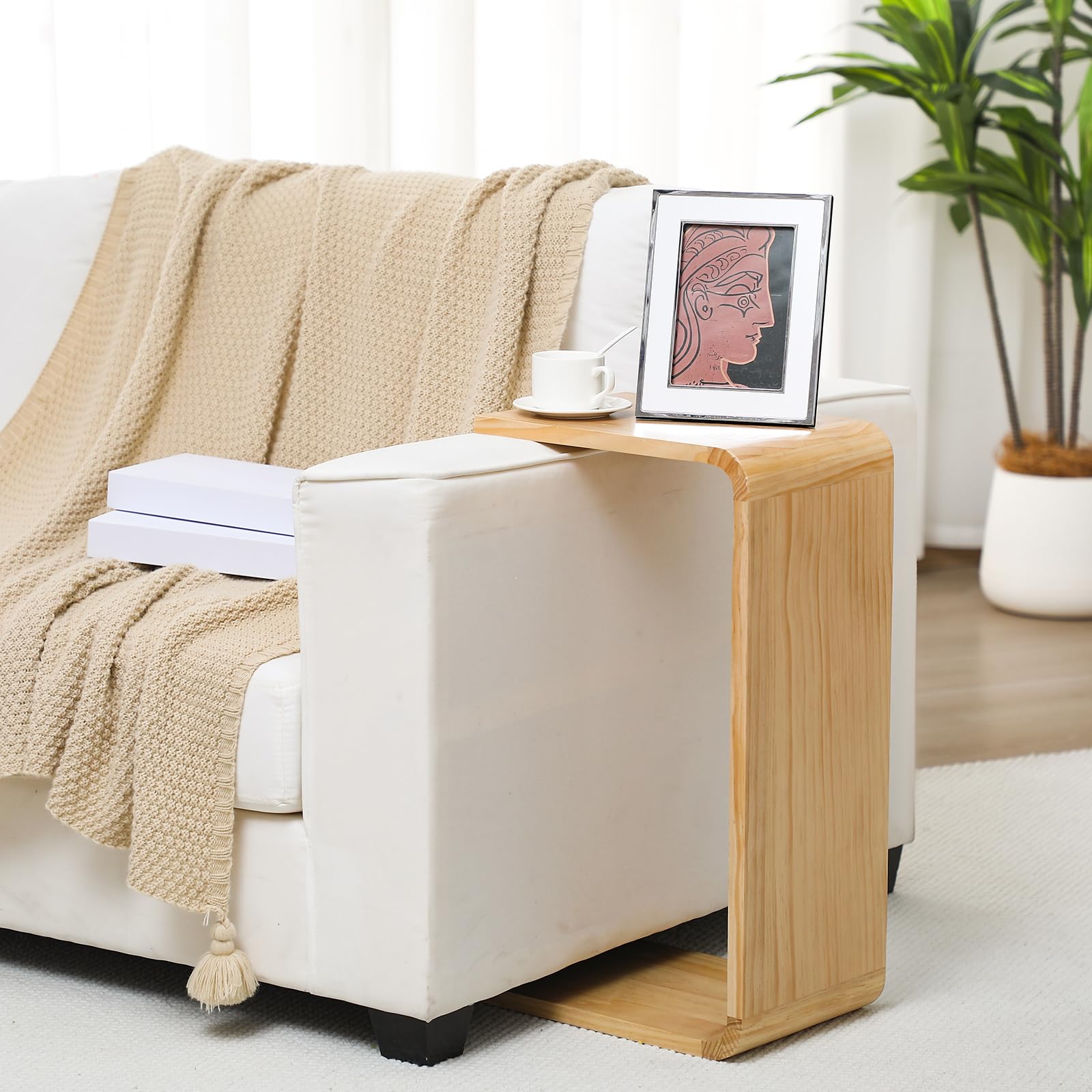 C-Shaped Solid Wood Side Table