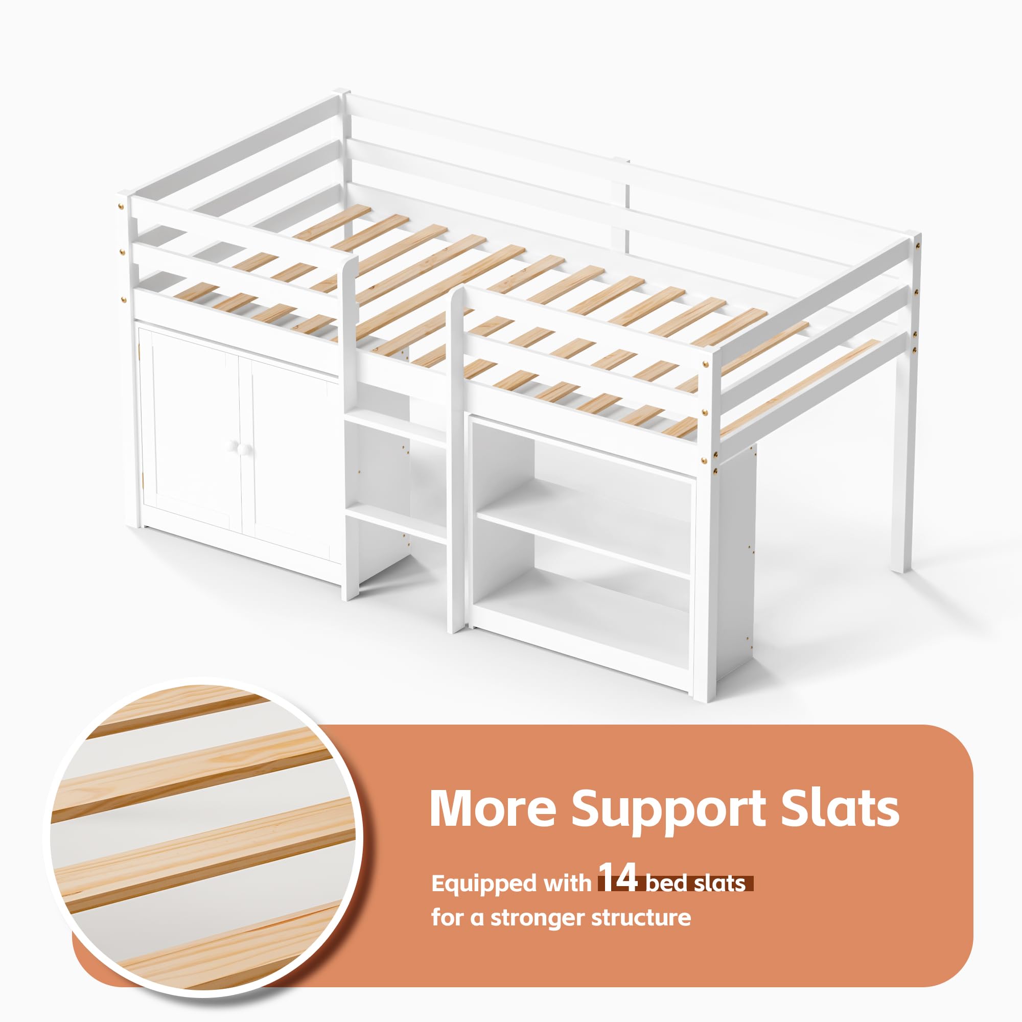 Twin Loft Bed with Lights and Storage Bookcase