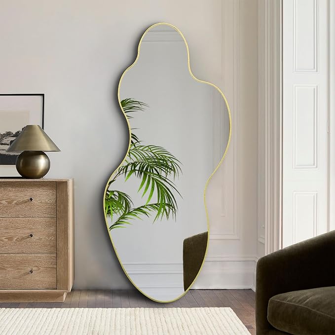 Irregular Asymmetrical Wall Mirror 55x26 with Gold Metal Frame