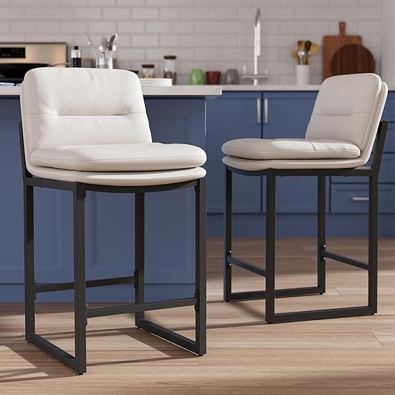 Black Bar Stools Set of 4 - 26 Inch Counter Height with Backs