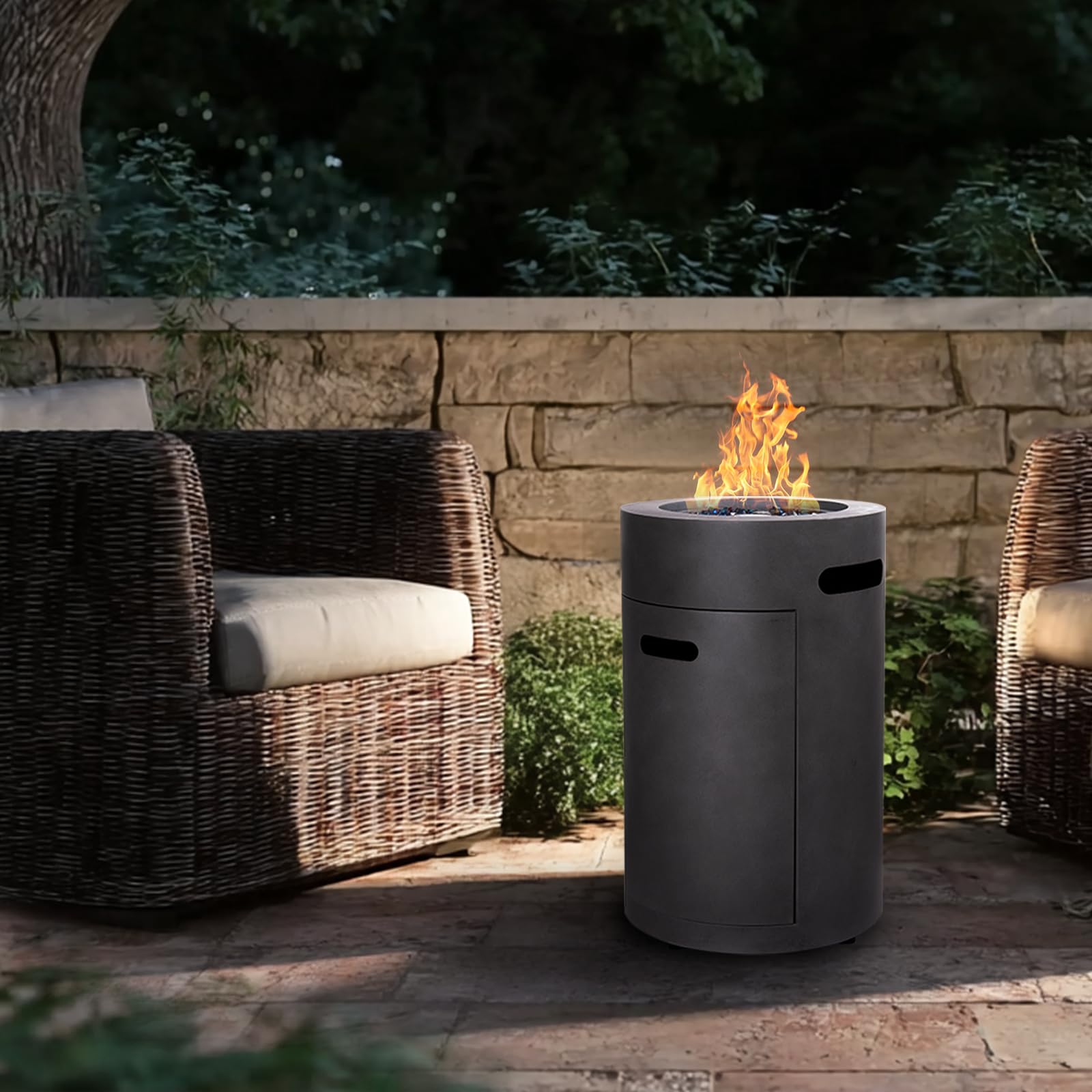 17 Inch Propane Fire Column with Glass Stone and Rain Cover