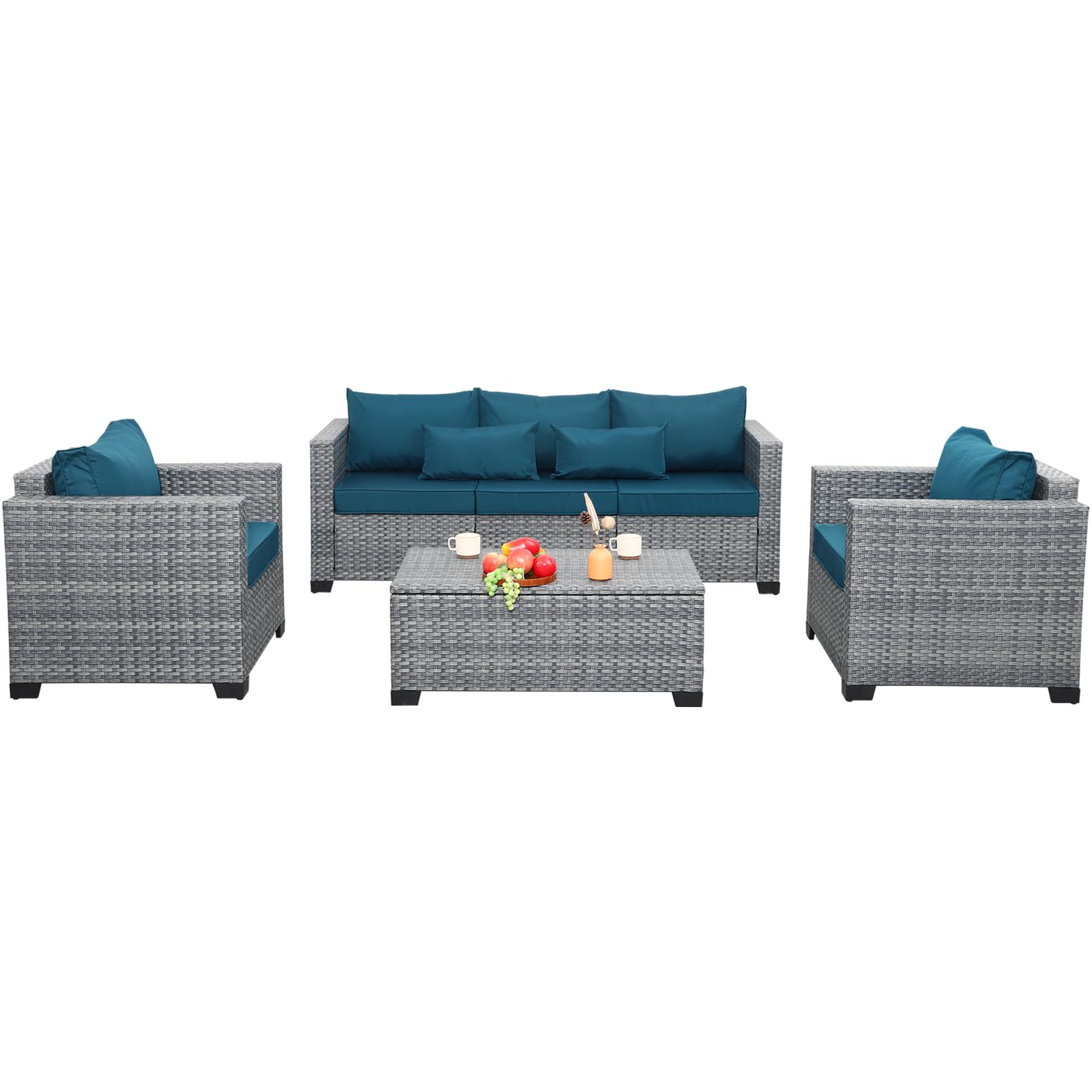 4 Piece Wicker Patio Conversation Set with Storage Table