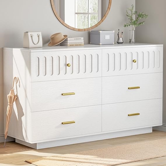 Farmhouse 6 Drawer Dresser with Fluted Design