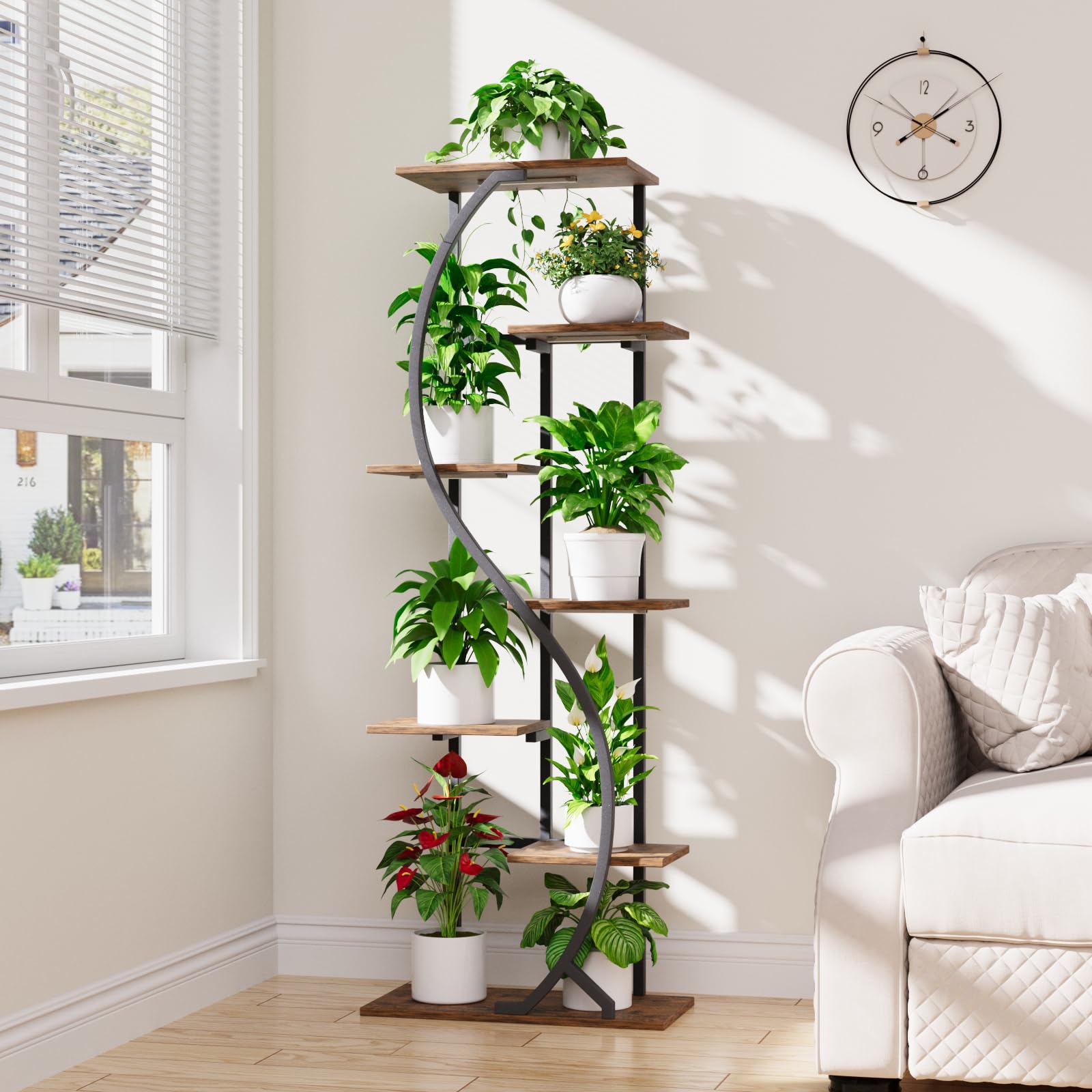 59" Tall Plant Stand with Grow Light - 7 Tier Metal Flower Display Shelf