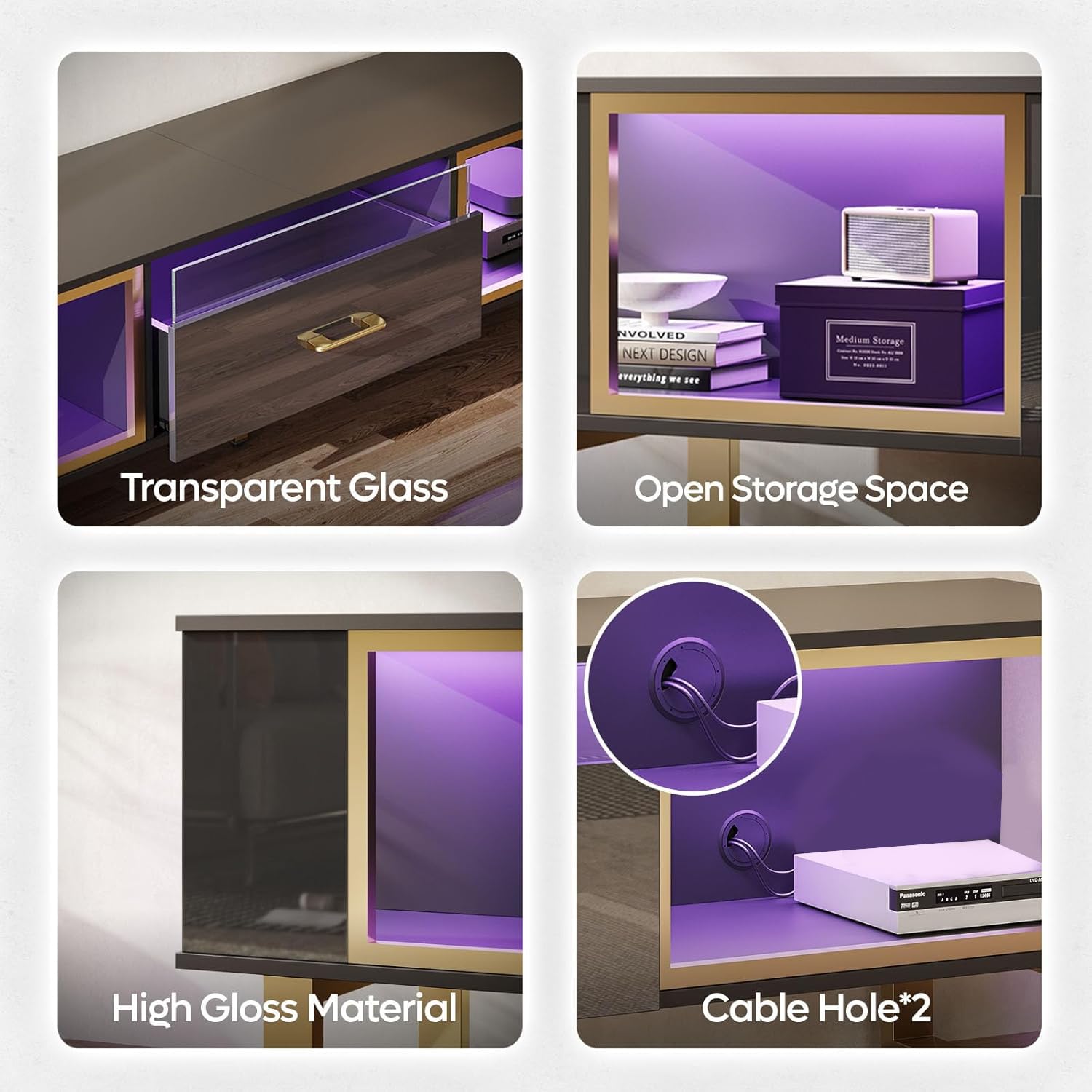 70 Inch LED TV Stand with Half-Glass Drawer
