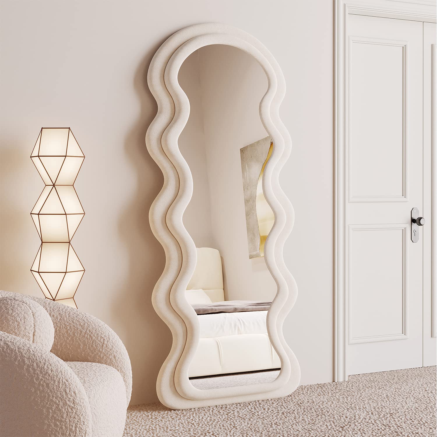Full Length Wavy Arched Mirror 63x24 Inches White