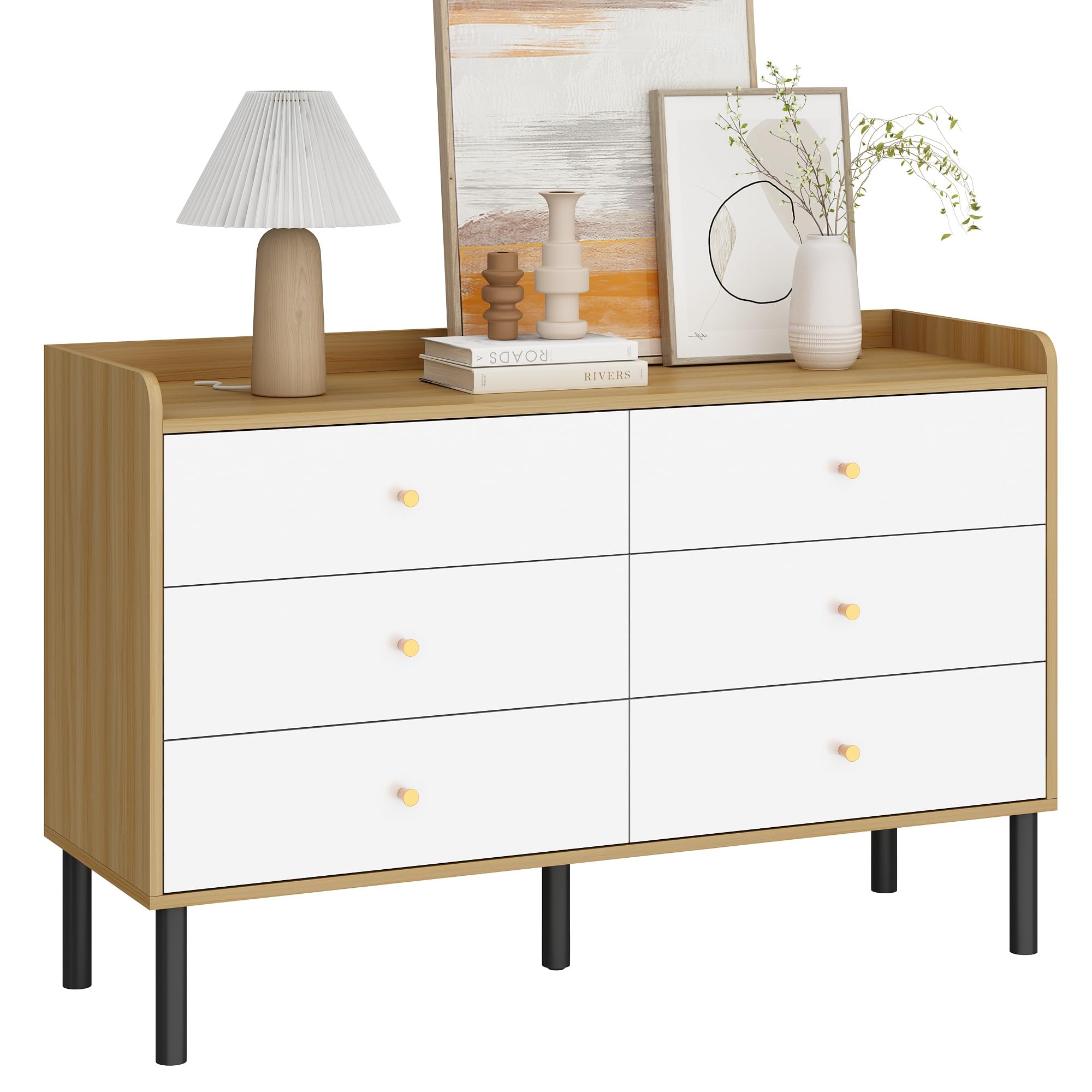 6 Drawer Kids Dresser with Golden Handles