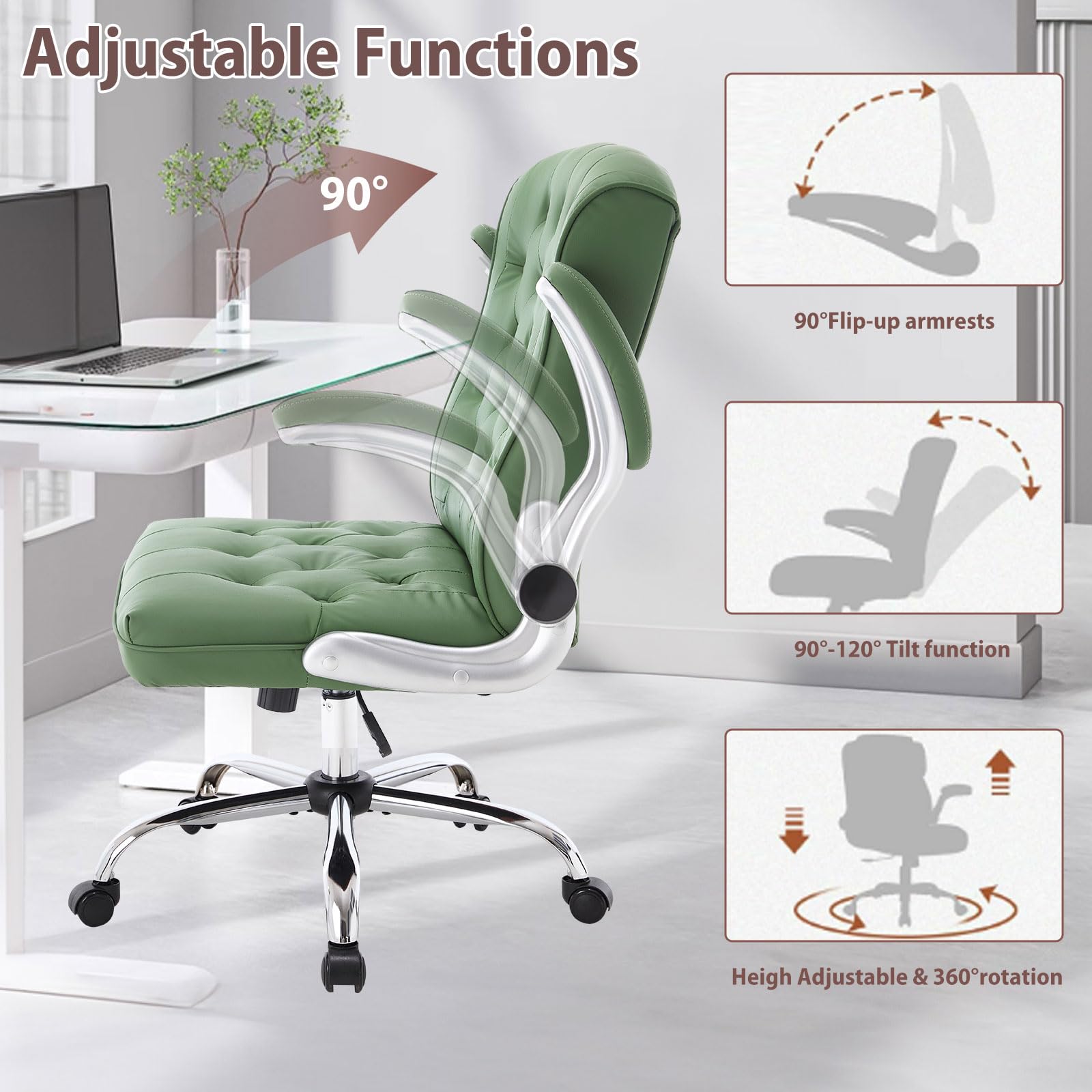 Mid-Back Leather Executive Office Chair with Flip-Up Arms