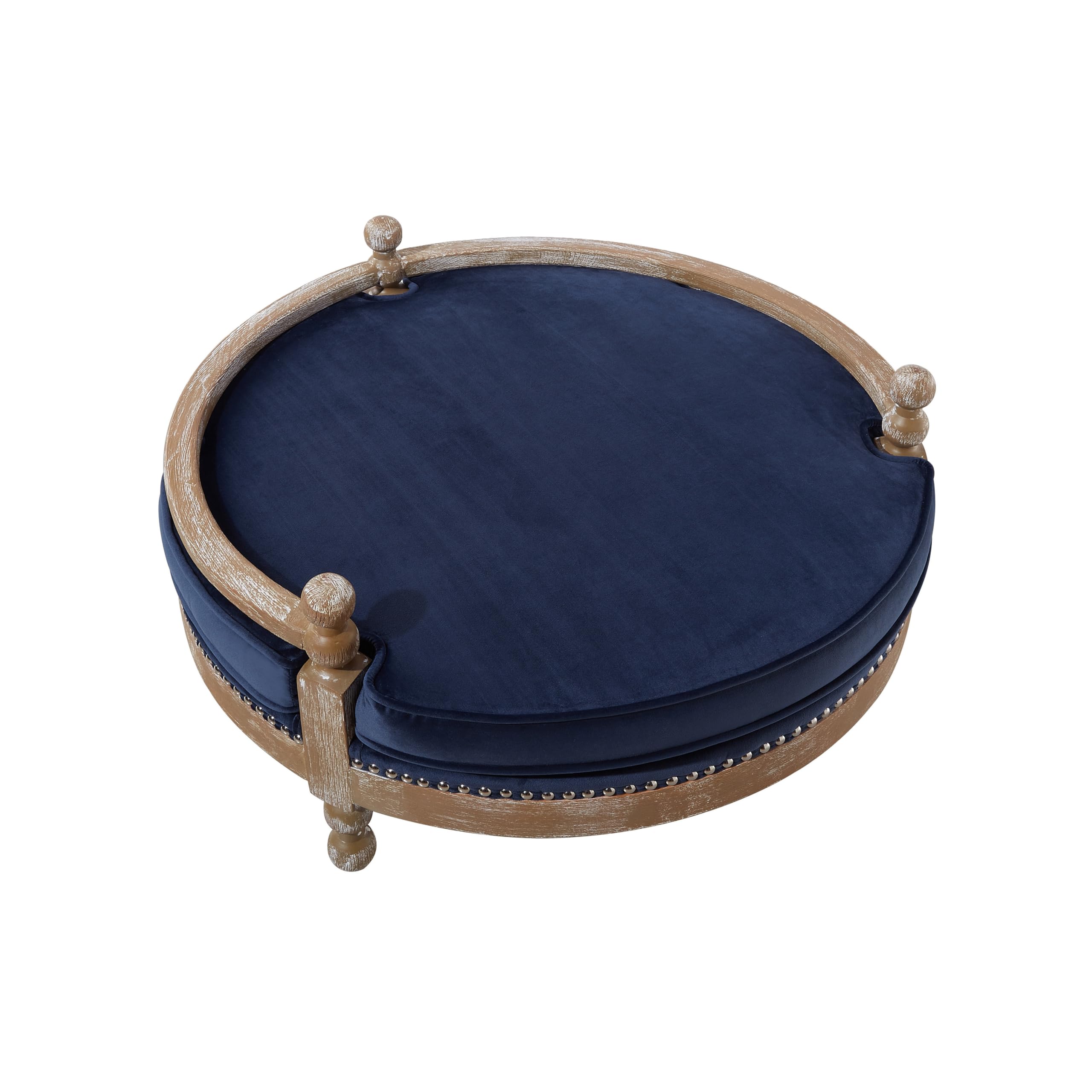 Elevated Weathered Oak Pet Bed with Velvet Cushion