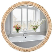 24" Rattan Wood Round Mirror
