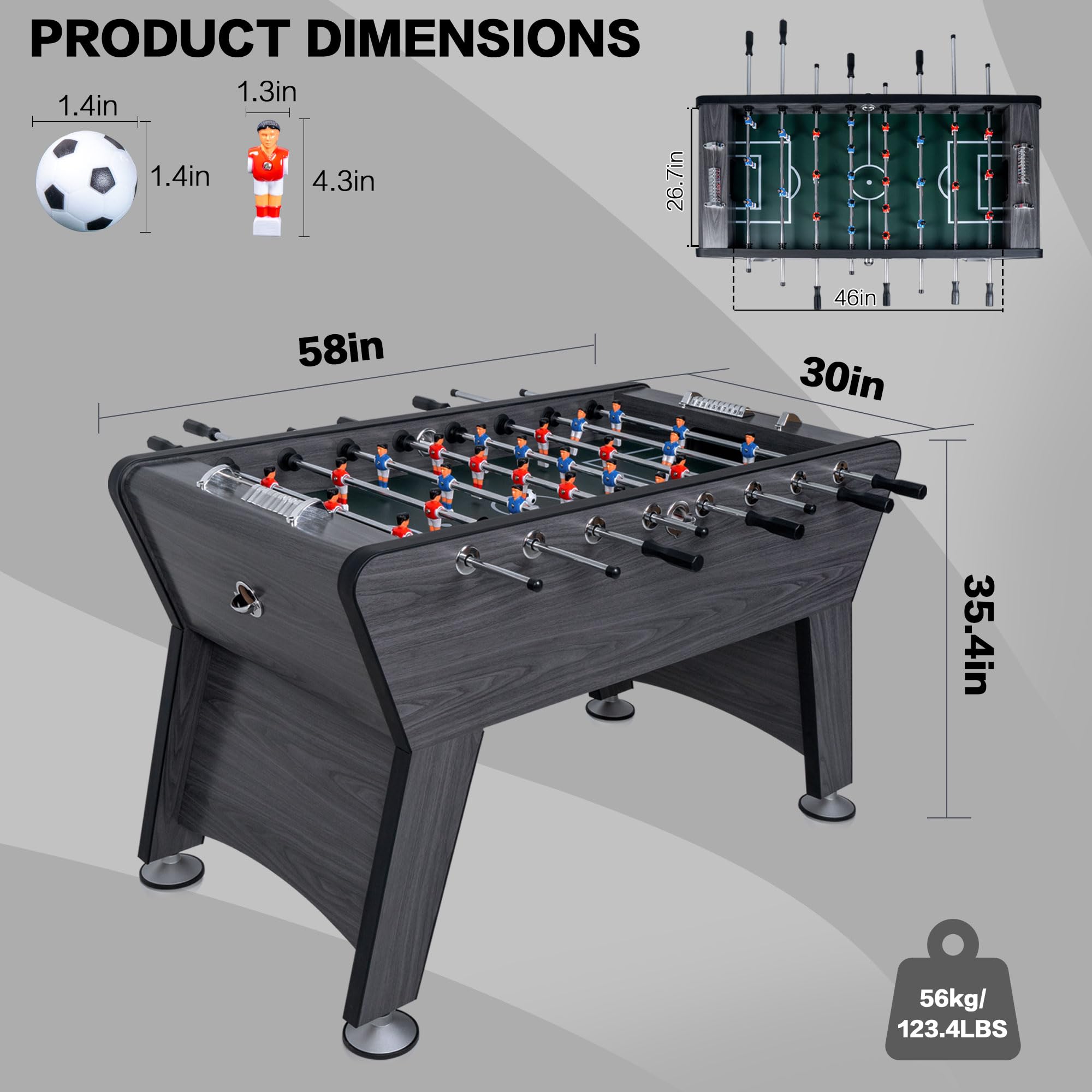 RAYKEEP 58" Competition Sized Foosball Table, Soccer Table Game, Heavy Duty Arcade Game Table with 2 Balls for Adult, Teens, Home, Indoor Game Room Sport (Wood Grain)
