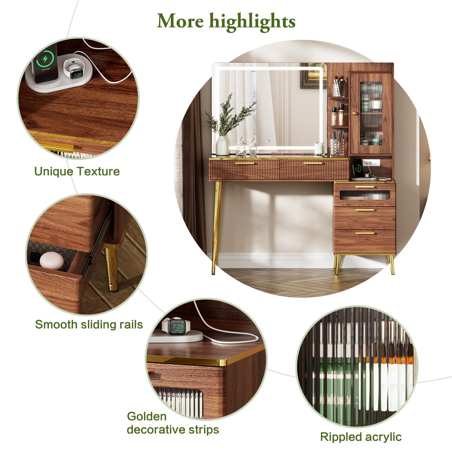 47.24" Modern Vanity Desk with Mirror and Lights