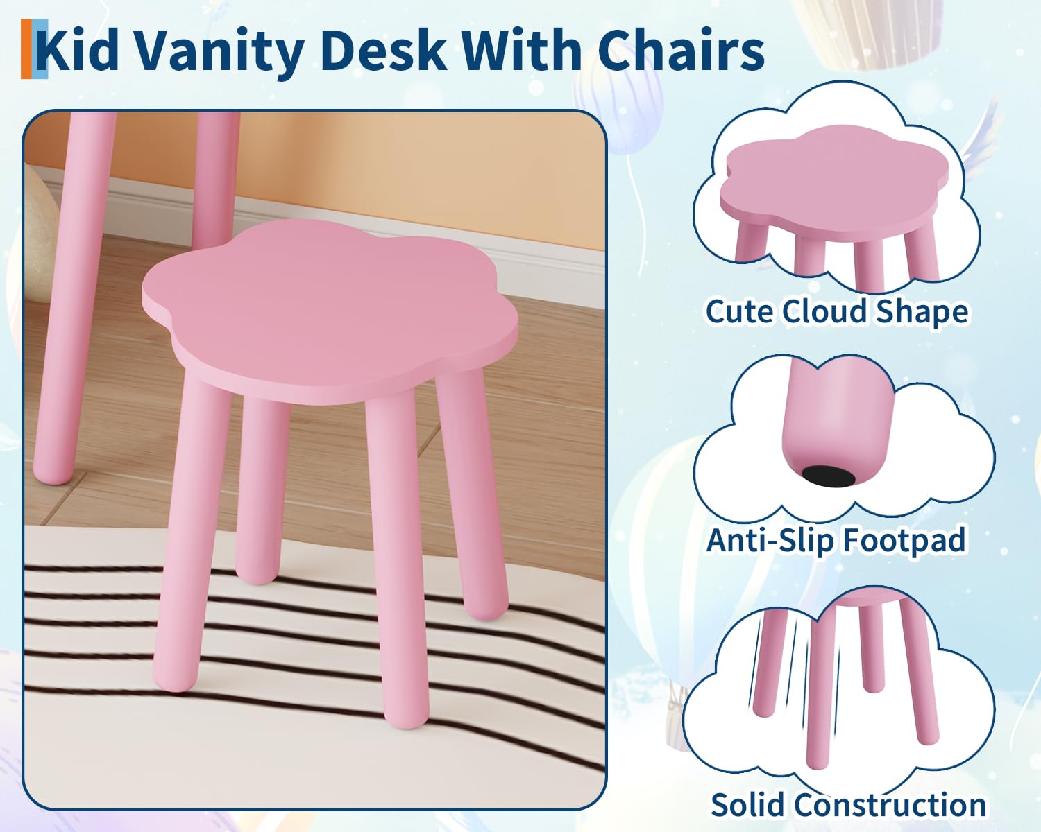 Bear-Shaped Toddler Vanity Set with LED Mirror