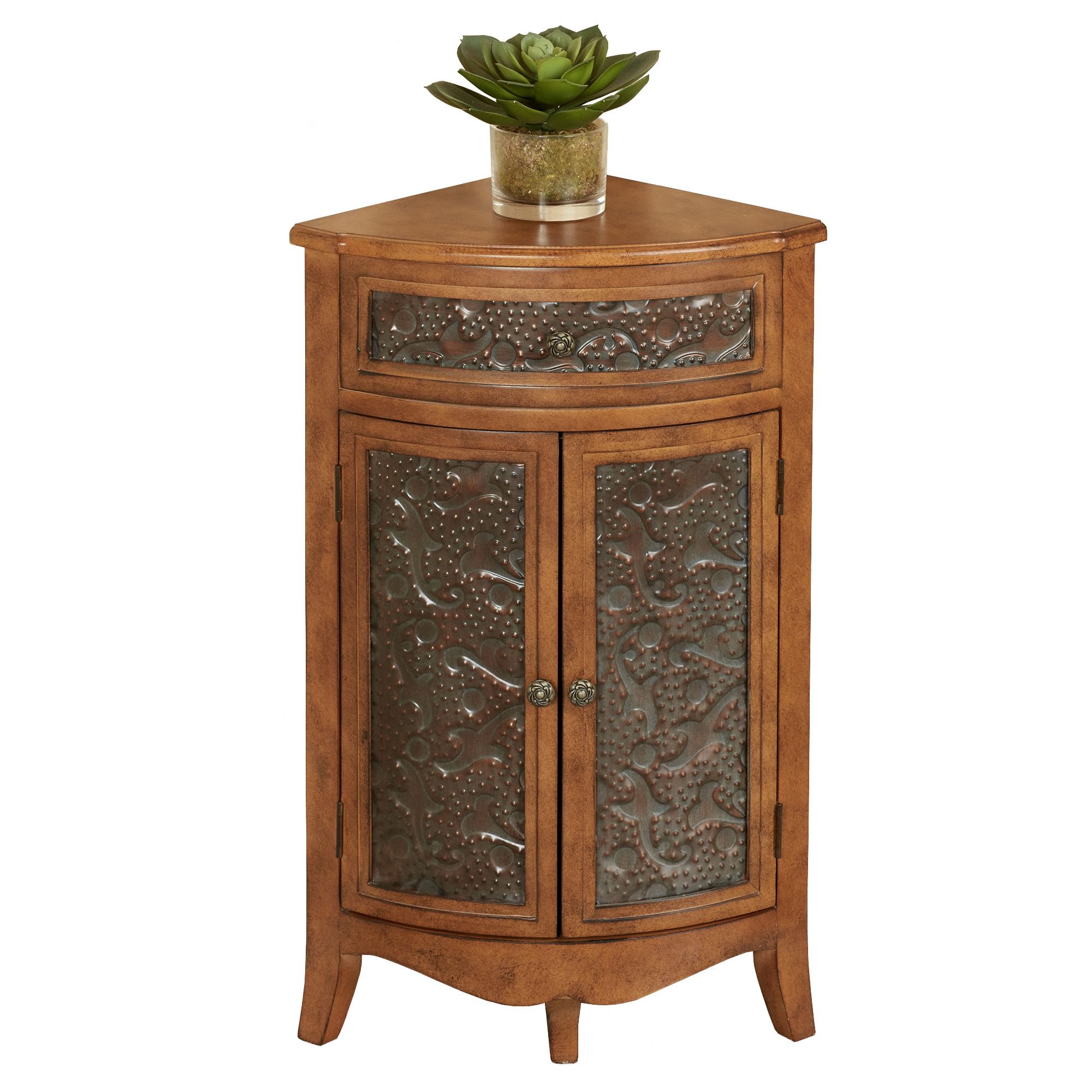 Corner Accent Storage Cabinet Pecan Wood
