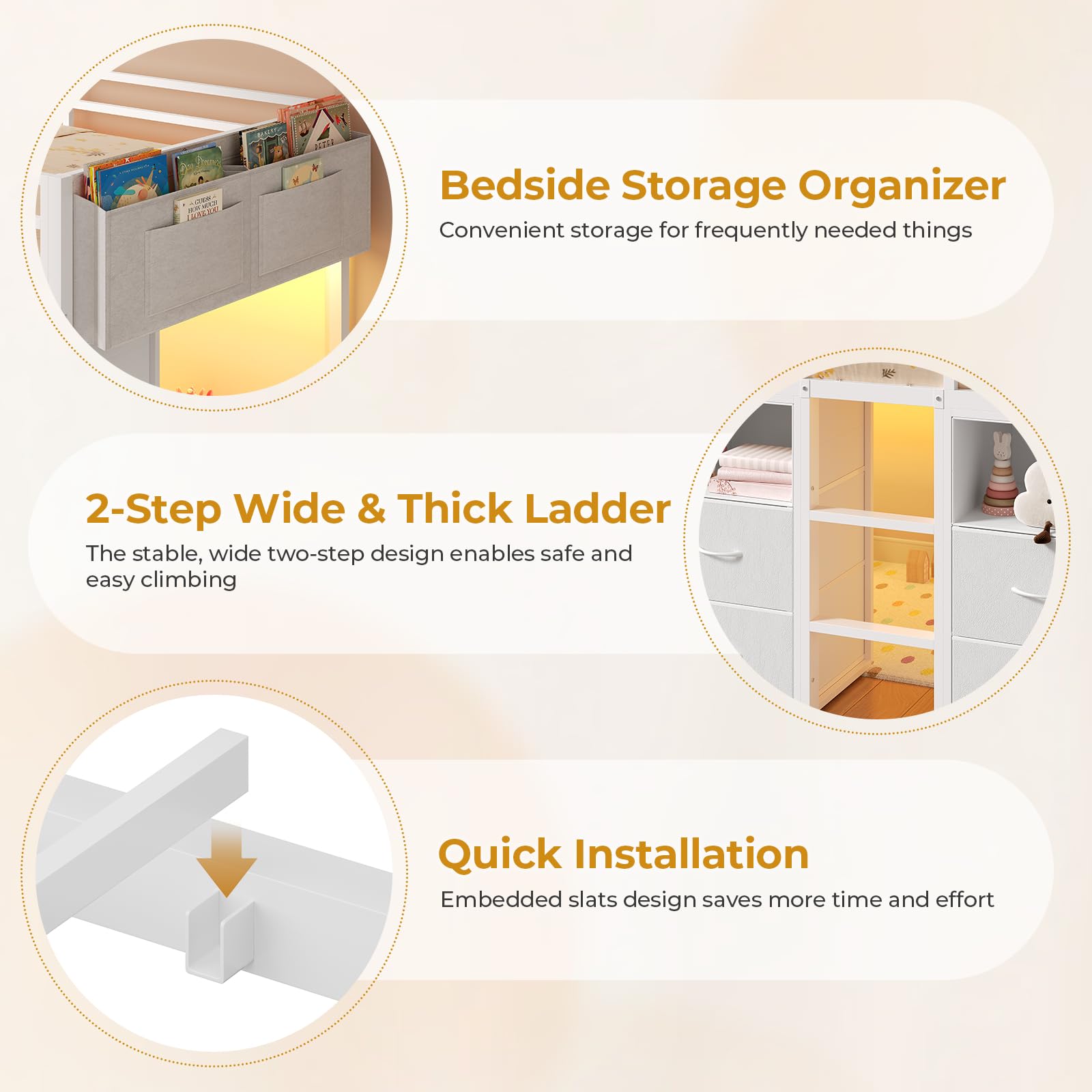 Low Loft Twin Bed with 8 Storage Drawers and LED Lights