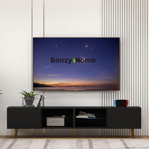86" LED TV Stand Modern Entertainment Center with Storage Cabinets