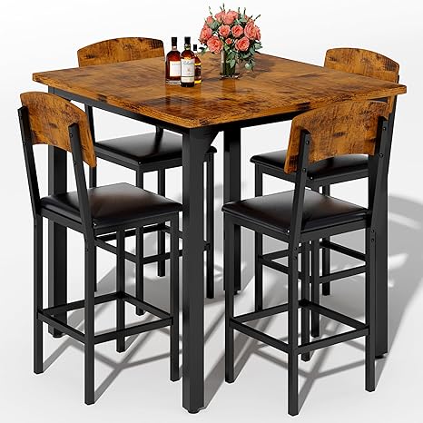5-Piece Counter Height Dining Set with Upholstered Chairs