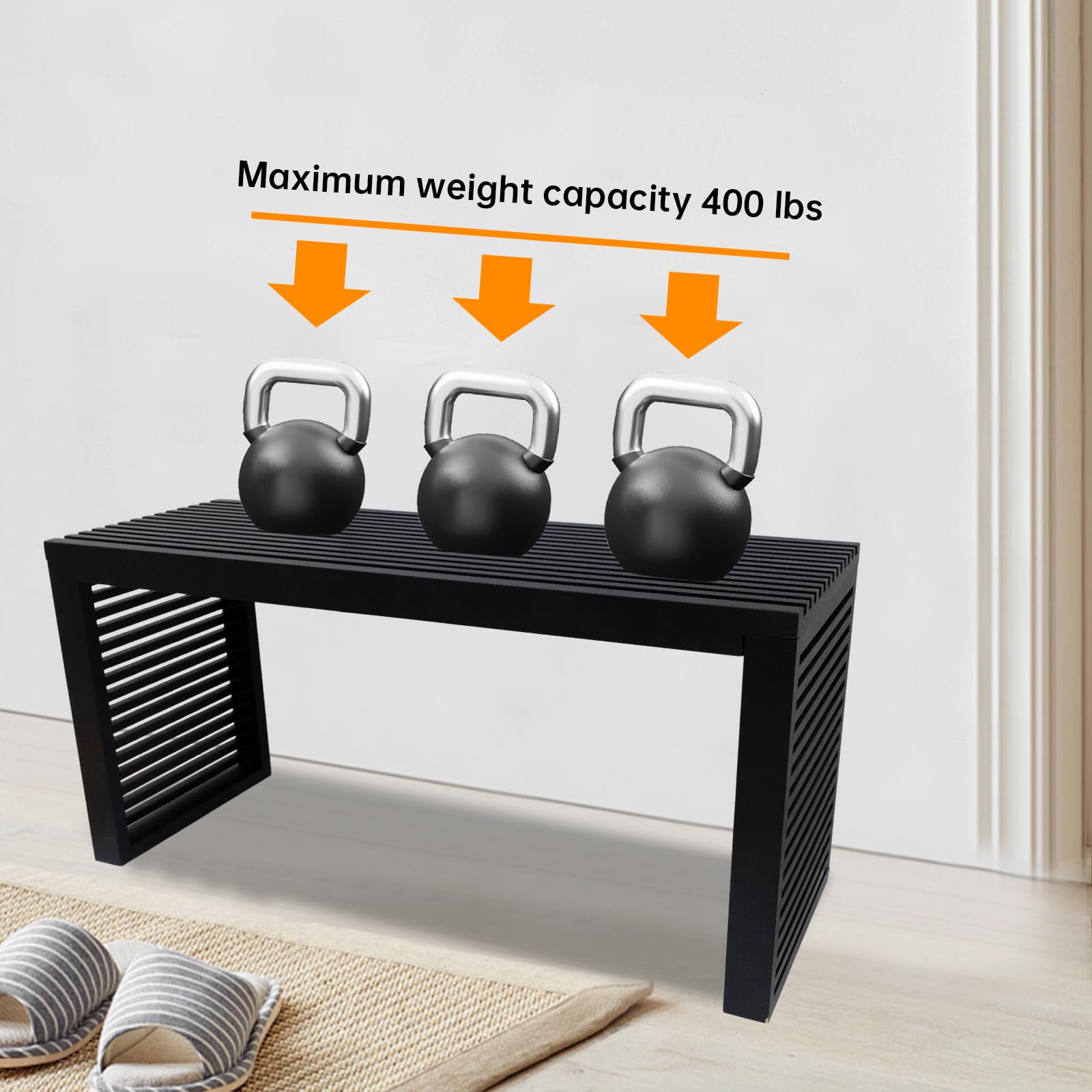 35 Inch Bamboo Bench Black